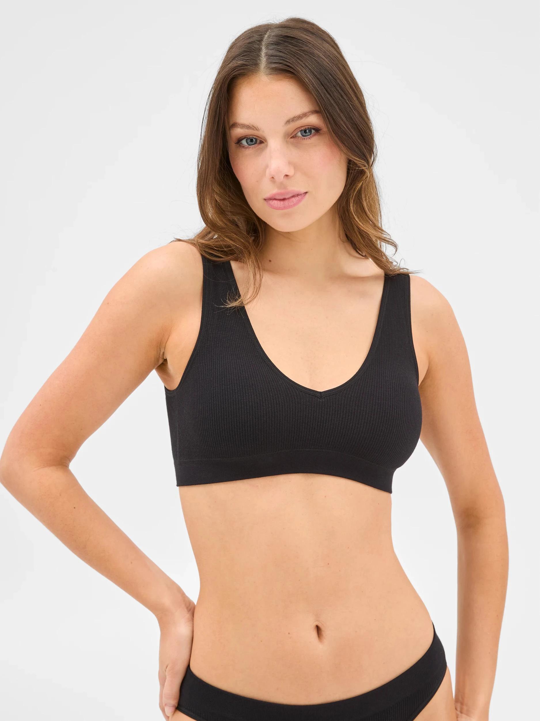 1 Target Woman Womens Bamboo Rib Plunge Crop Top BLACK, 1 of 4