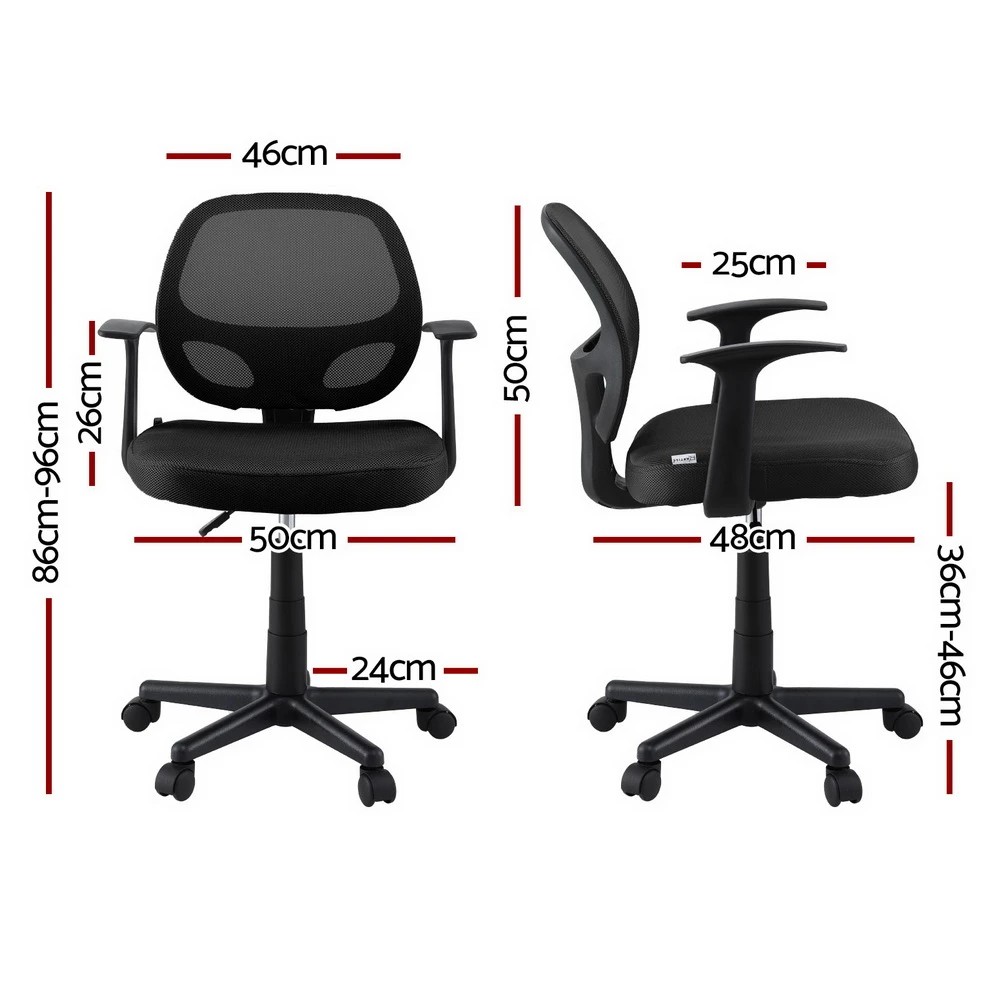 2 Artiss Mesh Office Chair Computer Gaming Desk Chairs Work Study Mid Back - Black, 2 of 5