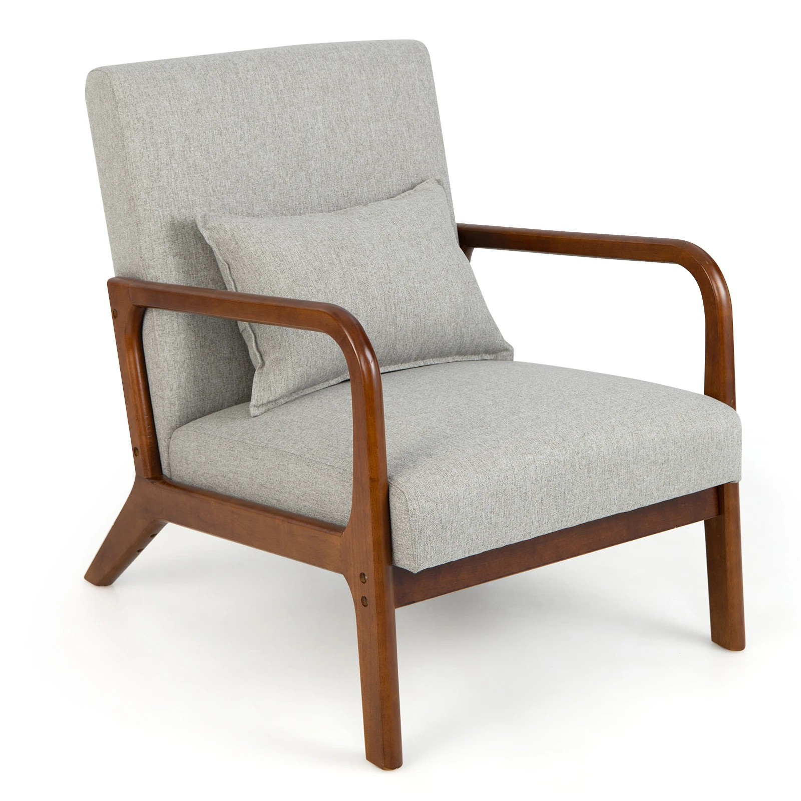 1 Costway Accent Chair Home Office Lounge Chair Upholstered Armchair w/Lumbar Pillow - Grey, 1 of 1