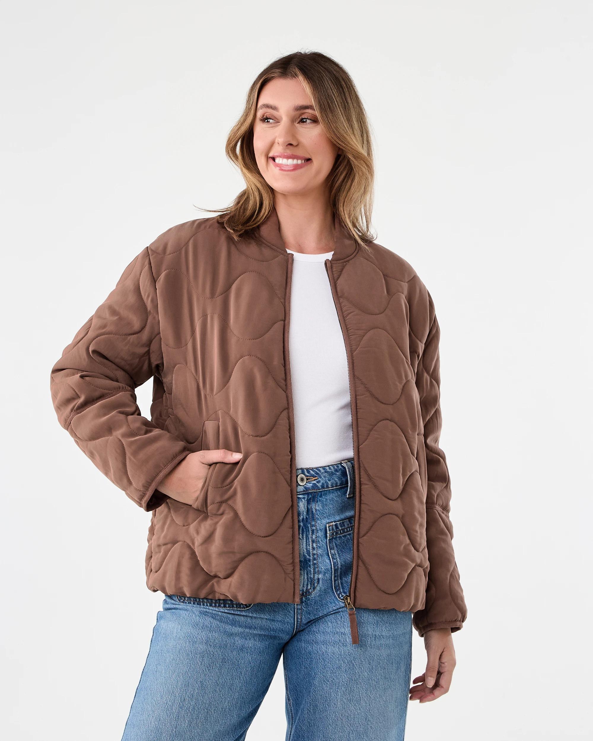 1 Quilted Bomber Jacket Brown, 1 of 8