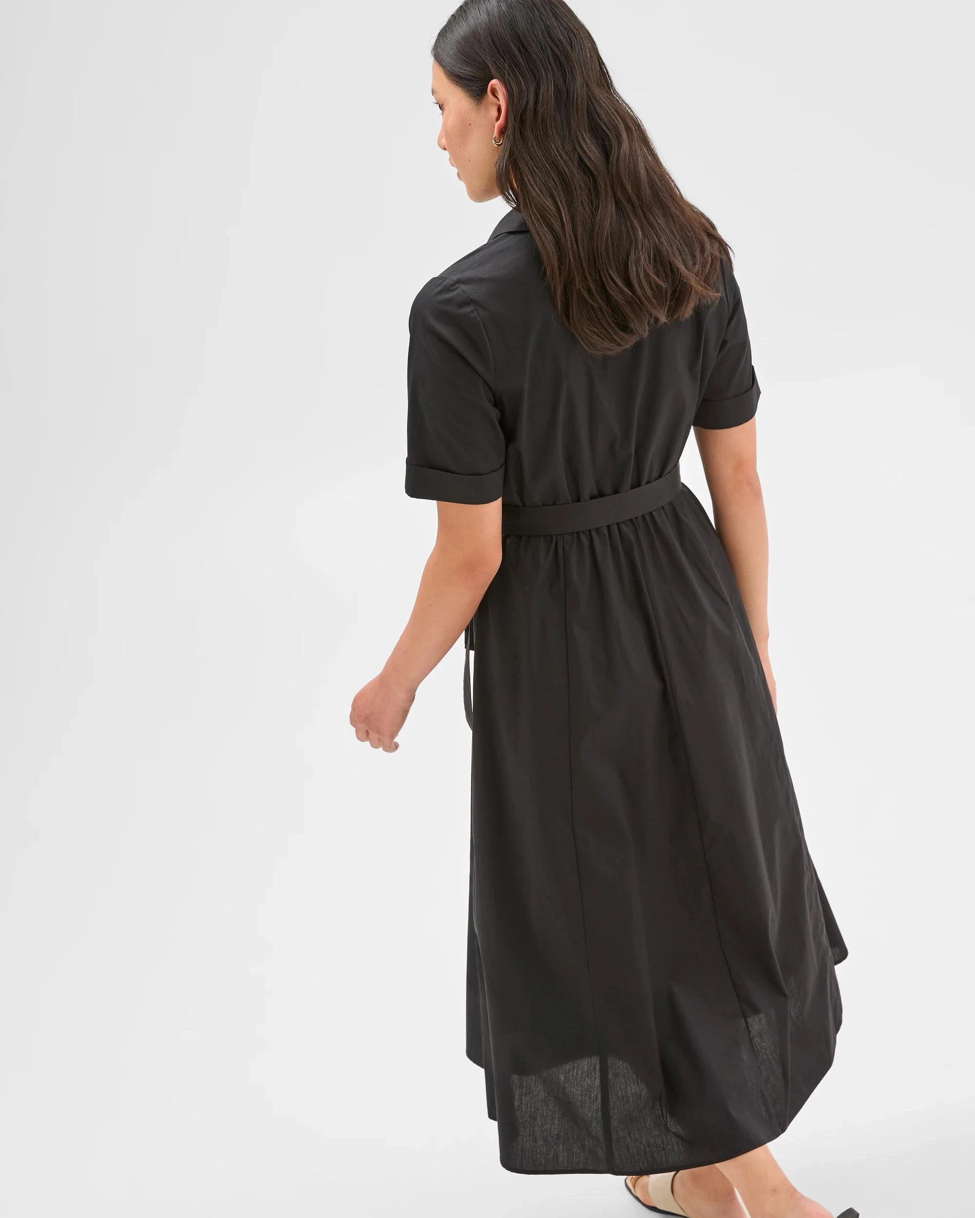 6 Australian Cotton Midi Shirt Dress - Preview BLACK, 6 of 6