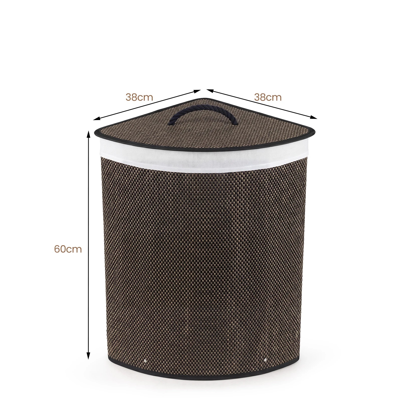 2 Costway 57L Corner Laundry Hamper Bamboo Clothes Hamper w/Removable Liner - Black, 2 of 5