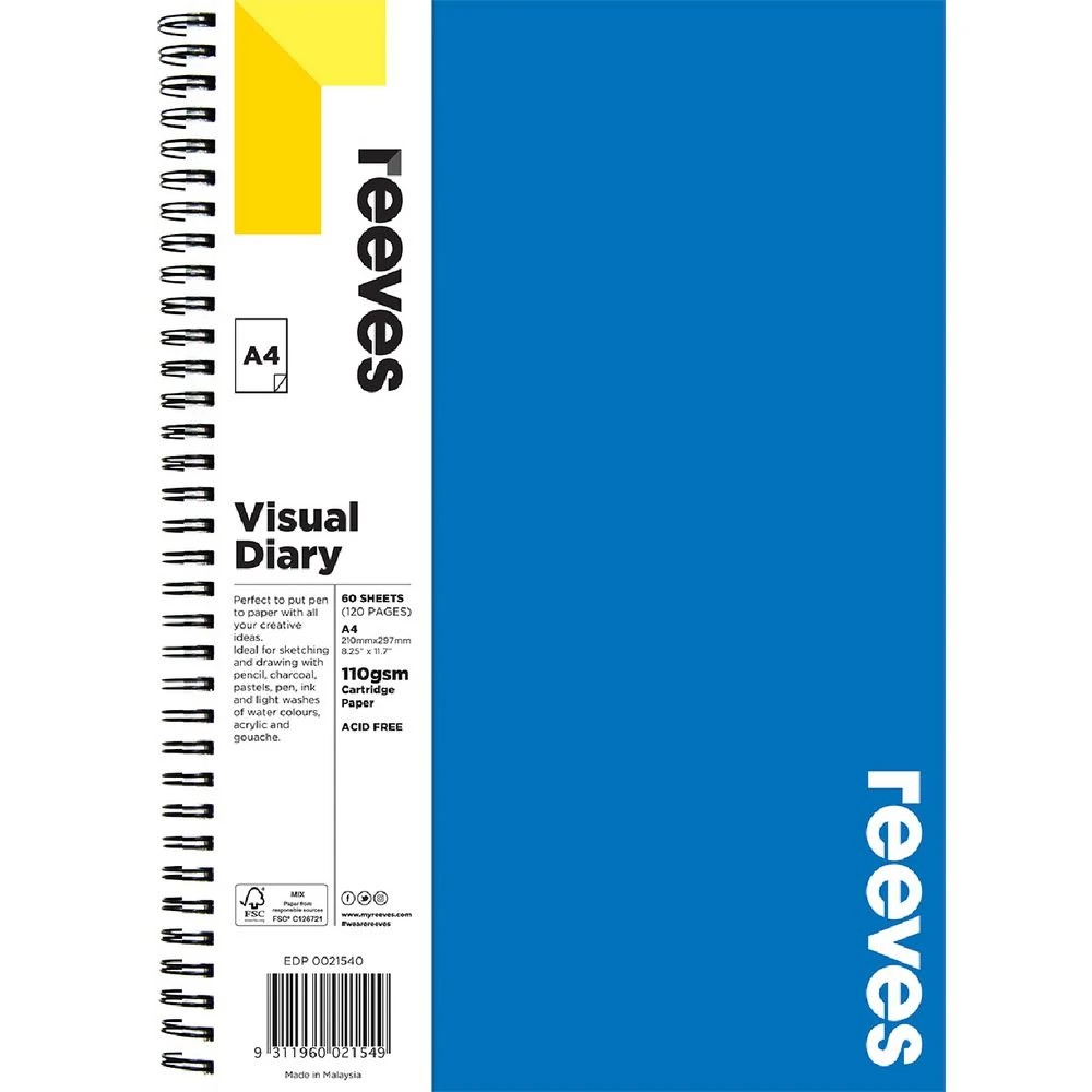 1 Reeves Visual Art Diary 110gsm 60 Sheets A4 Blue, 1 of 1