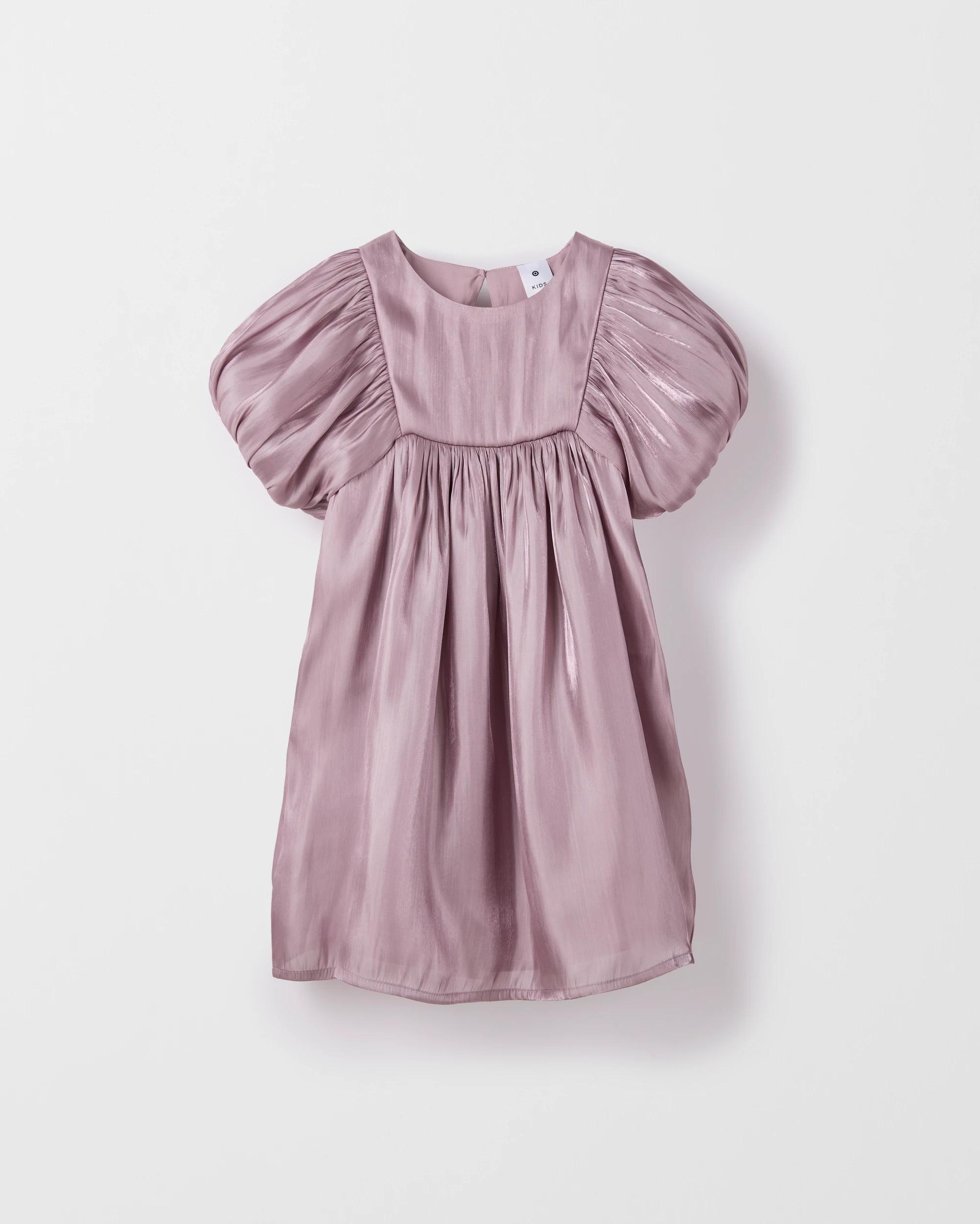 5 Target Kids Satin Puff Sleeve Bow Detail Occasion Dress PURPLE, 5 of 8