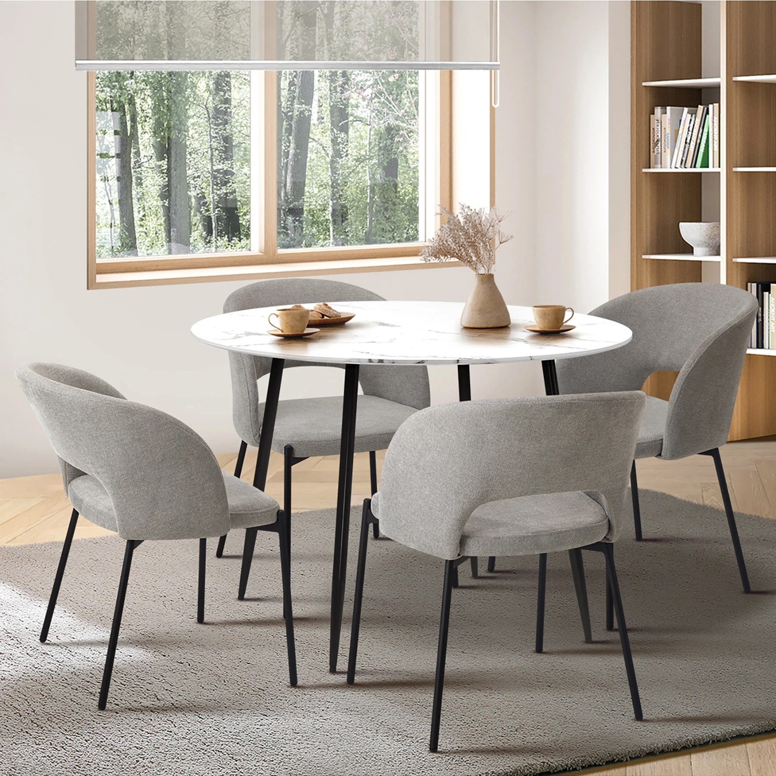 3 Oikiture 110cm Round Dining Table With 4pcs Dining Chairs Fabric
 - Multi, 3 of 10