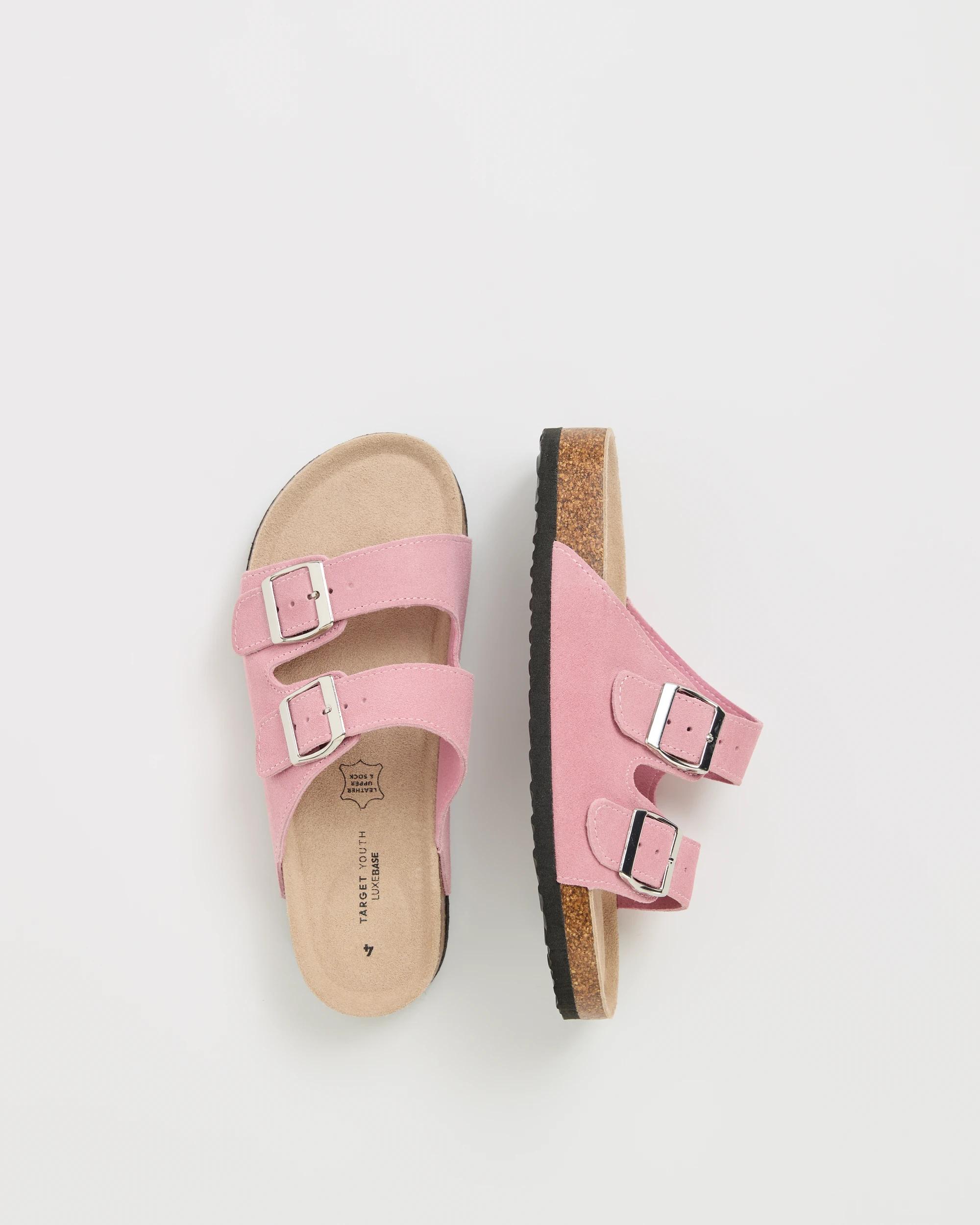3 Target Youth Suede Leather Buckle Moulded Cork Sandals PINK SUEDE, 3 of 3
