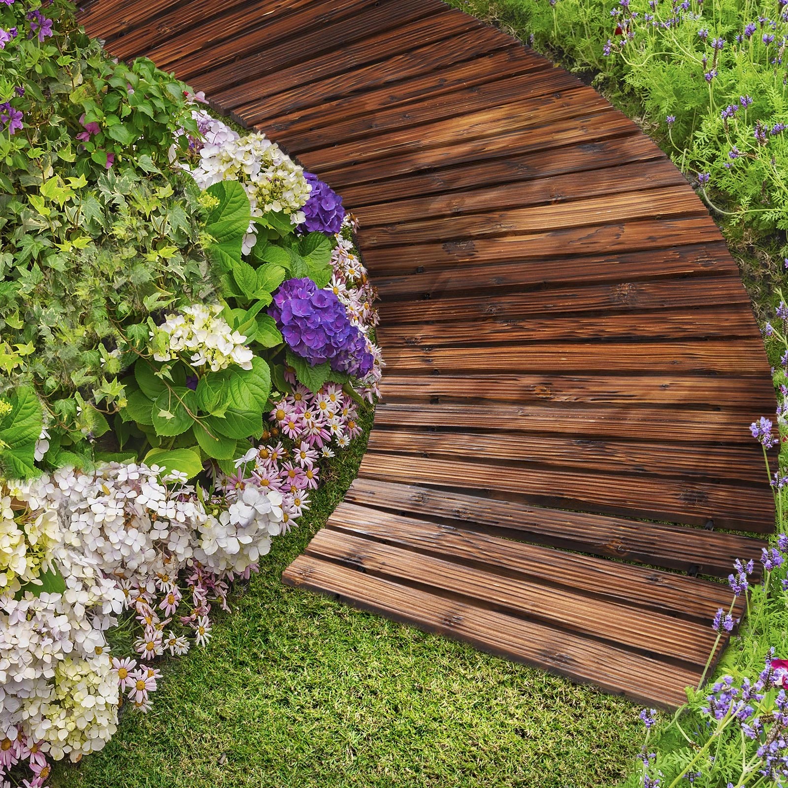 4 Livsip Garden Wooden Pathway 8ft Roll-Out Curved Wood Walkway Backyard Outdoor - Charcoal, 4 of 9
