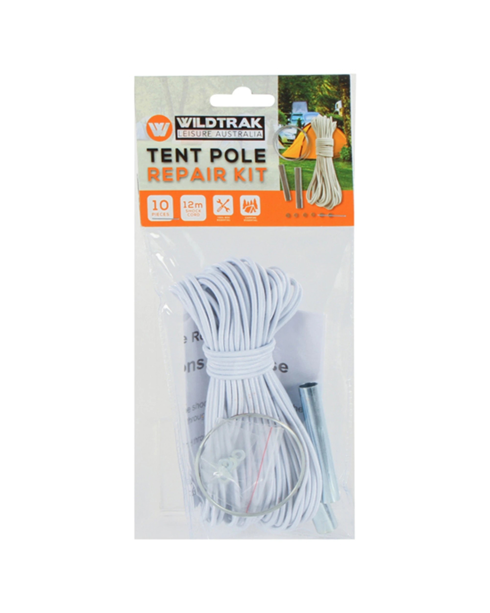 1 Wildtrak Tent Pole Repair Kit 10 Piece Steel Wire Camping Accessories Portable - White, 1 of 1