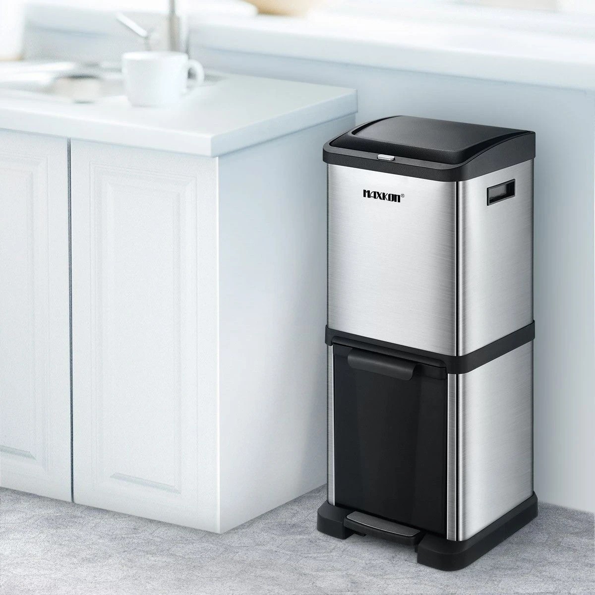 3 Maxkon 34L Rubbish Bin Pedal Dustbin Kitchen Waste Garbage Trash Can Household Stepbin Dual Two Layer Press Top, 3 of 7