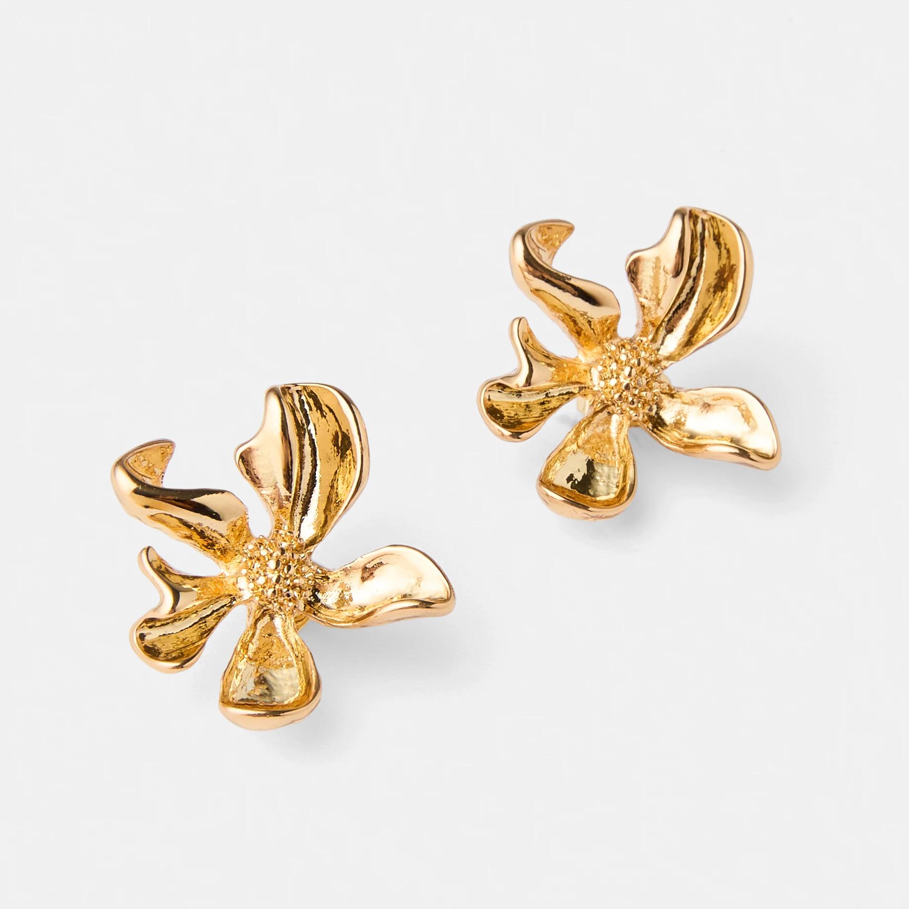 3 18K Gold Plated Flower Stud Earrings Gold, 3 of 5