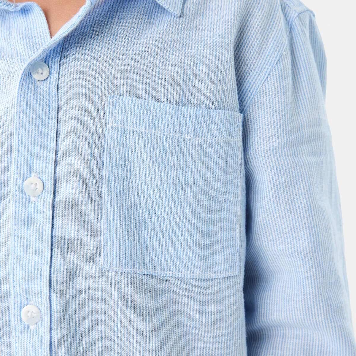 6 Long Sleeve Linen Shirt BLUE STRIPE, 6 of 9