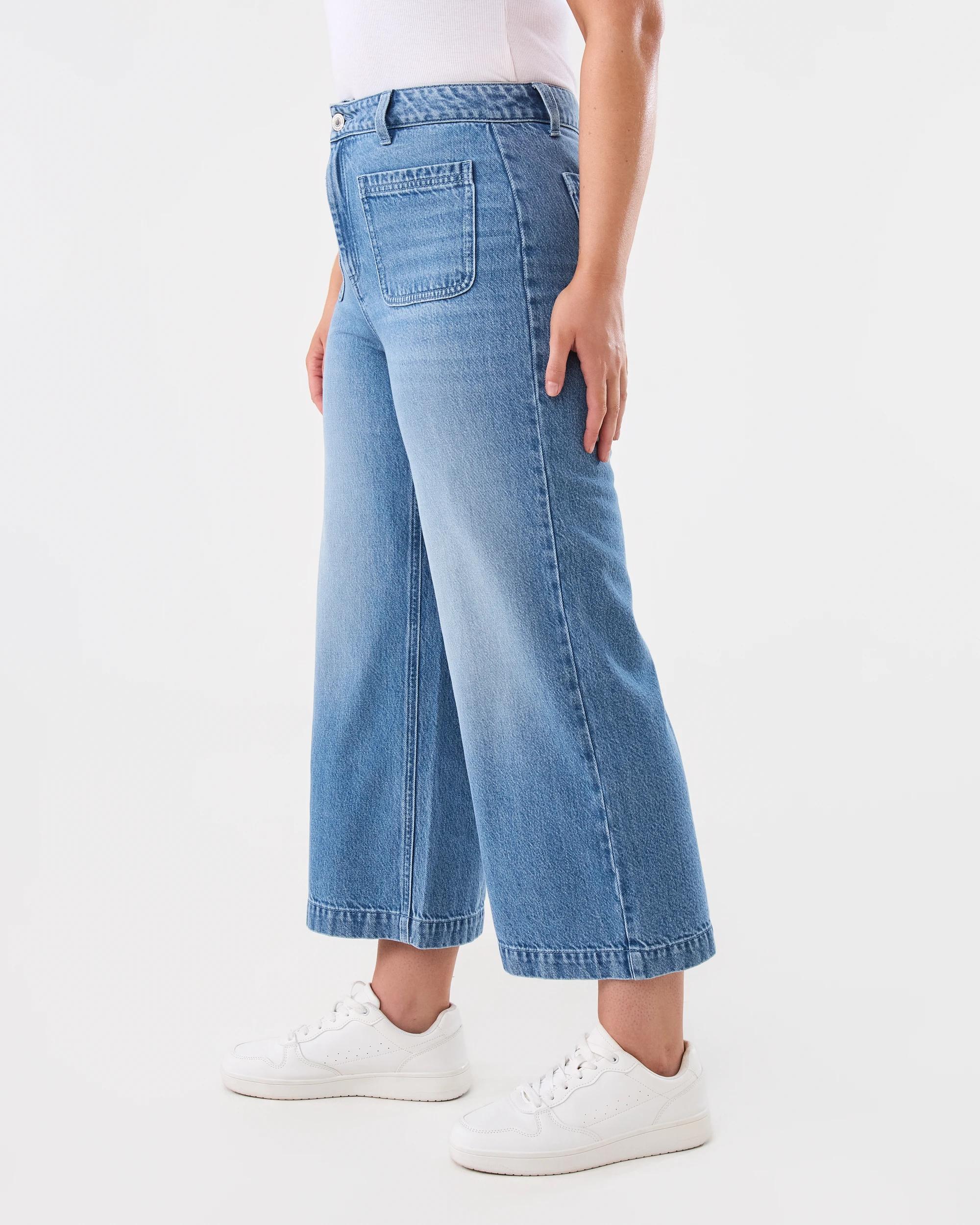 2 Cropped Wide Leg Jeans Mid Wash, 2 of 5