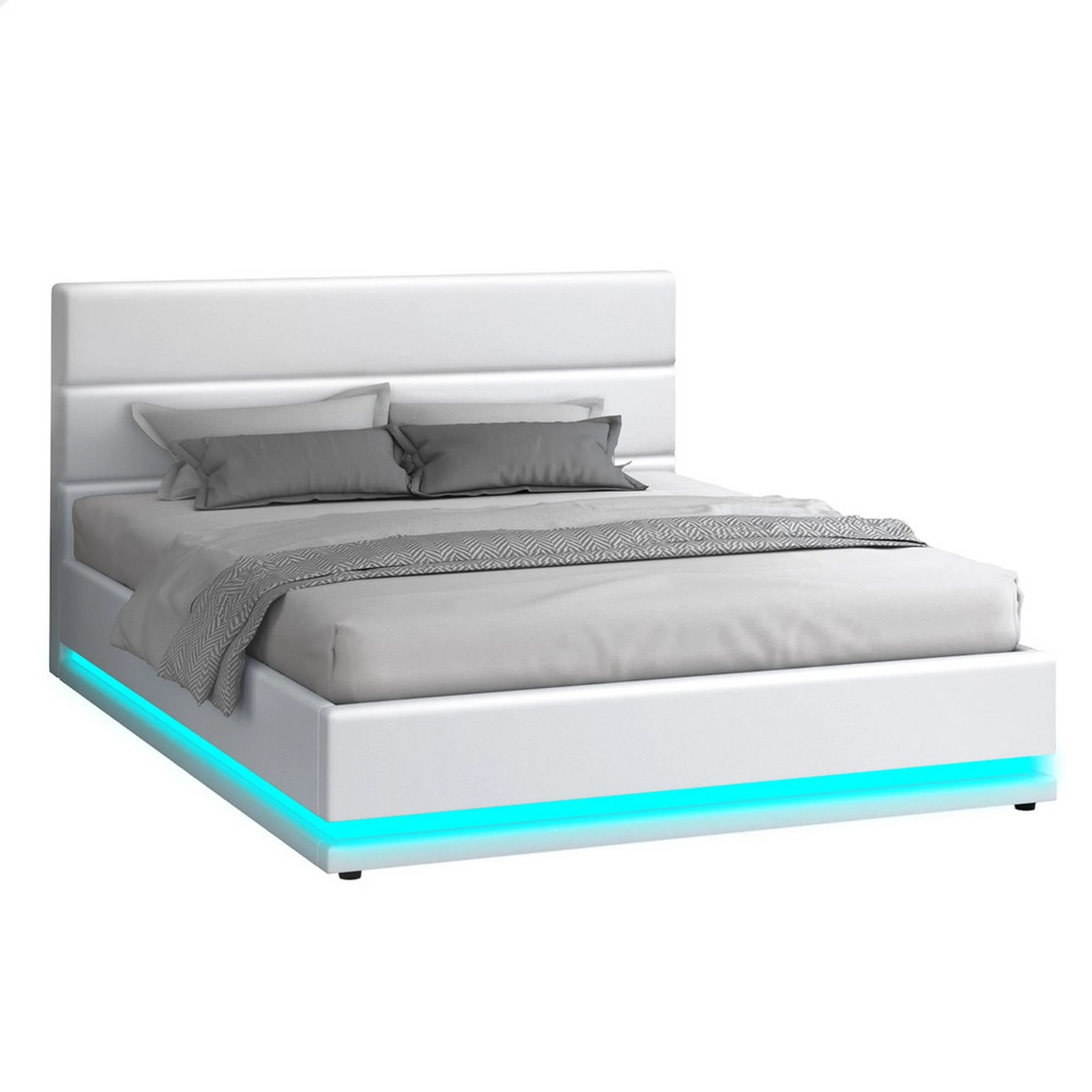 1 Alfordson Bed Frame King Size Platform RGB LED Gas Lift Base Storage - White, 1 of 10