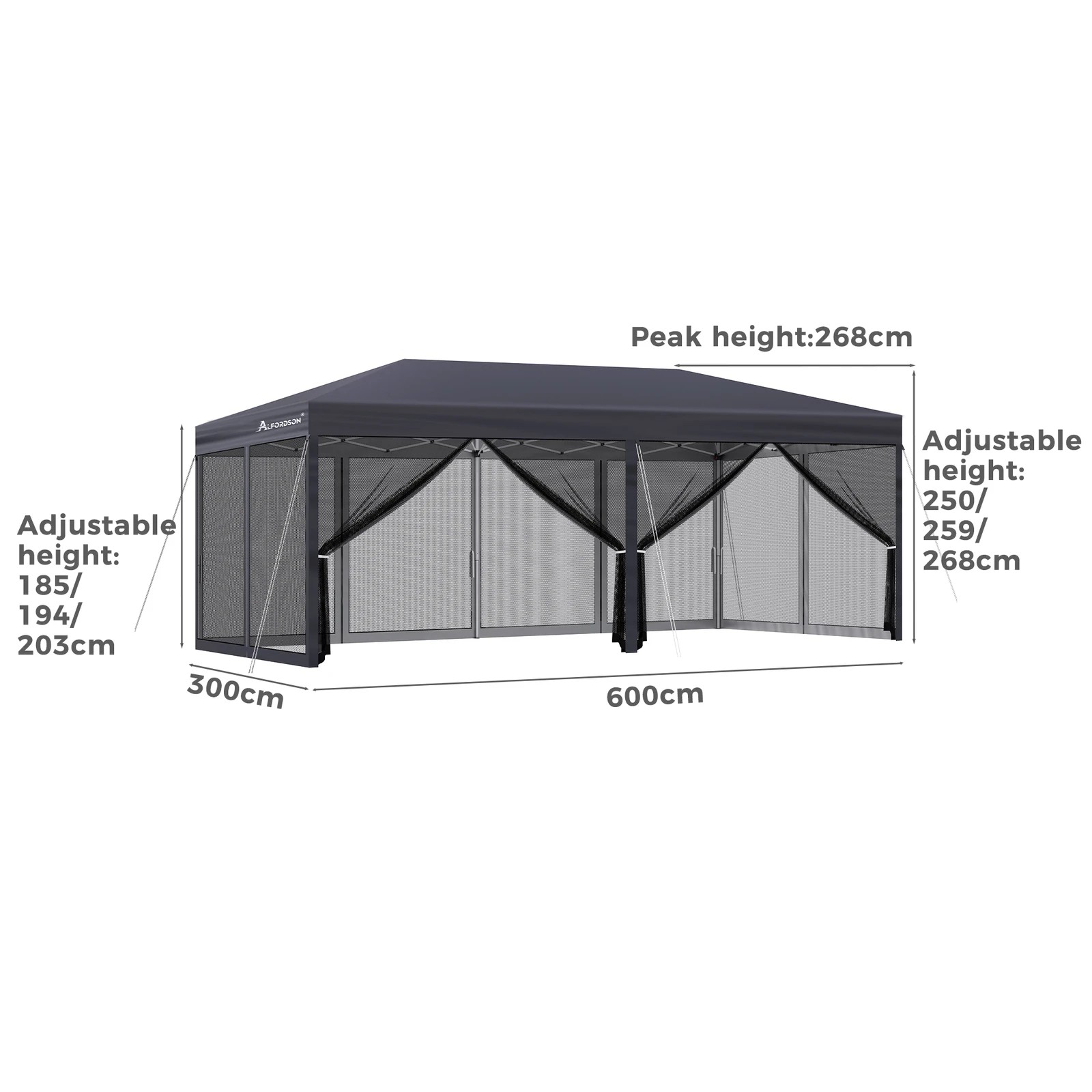 9 Alfordson Pop Up Marquee Outdoor Tent Mesh Wall 3x6m Gazebo - Grey, 9 of 10