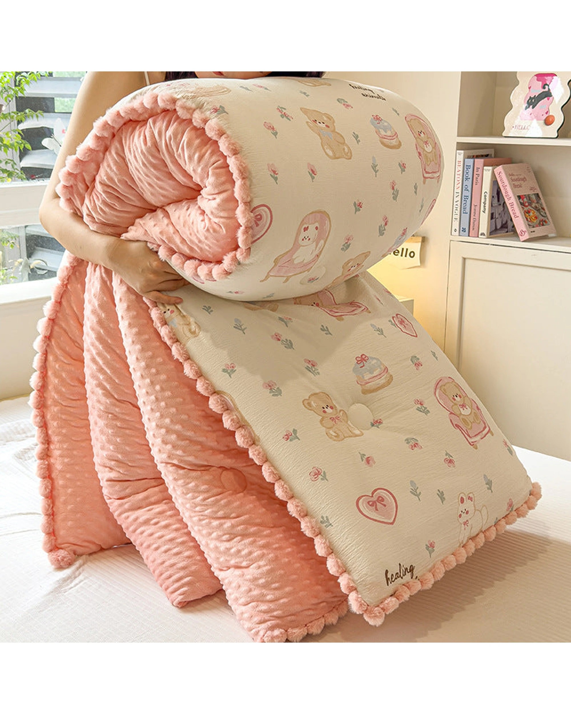 2 Cotton More Thick Winter Blanket Comforter 200x230cm Floral Bear - Pattern, 2 of 2