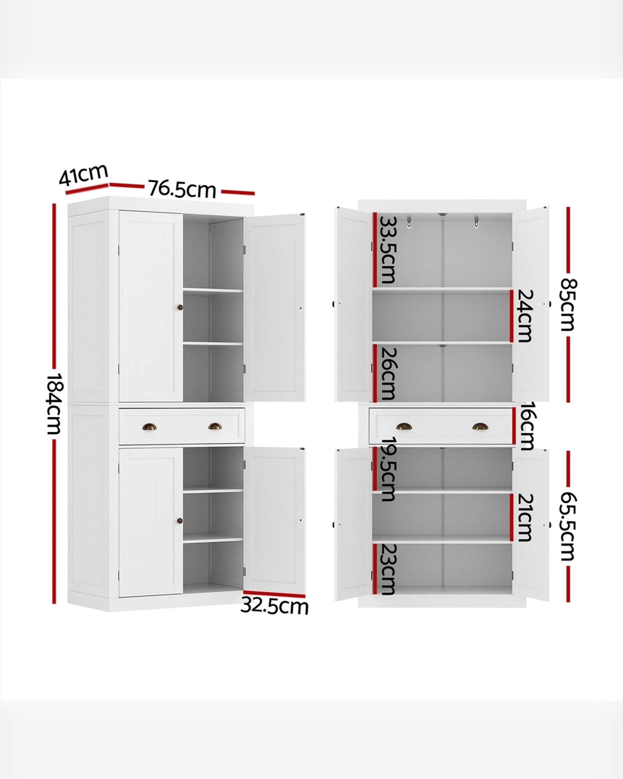 2 Artiss Buffet Sideboard Cupboard Cabinet
 - White, 2 of 3