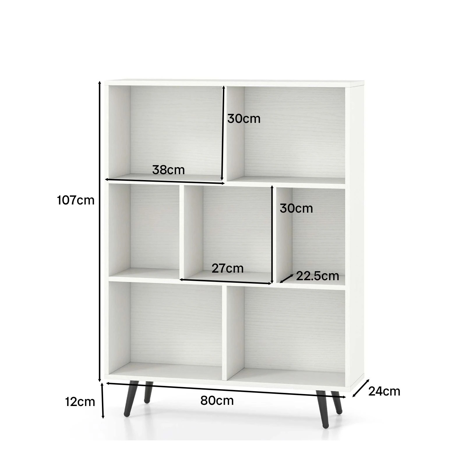 4 Costway 7-Cube Bookcase Display Rack Bookshelf w/Metal Leg Storage Organizer - White, 4 of 5