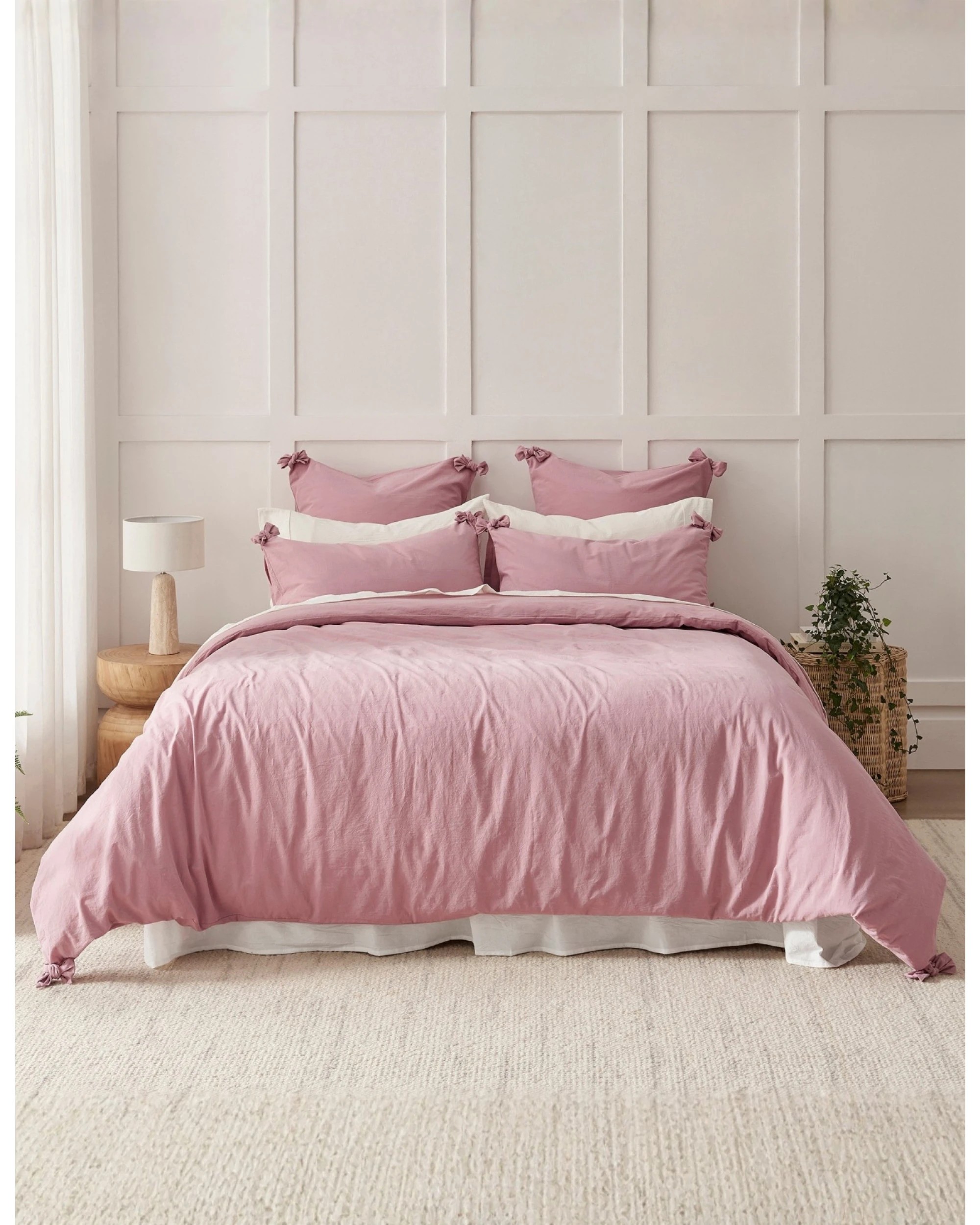 8 Dreamaker Bonnie Washed Cotton Quilt Cover Set with Bows Double Bed - Queen Bed - Pink Pearl, 8 of 9
