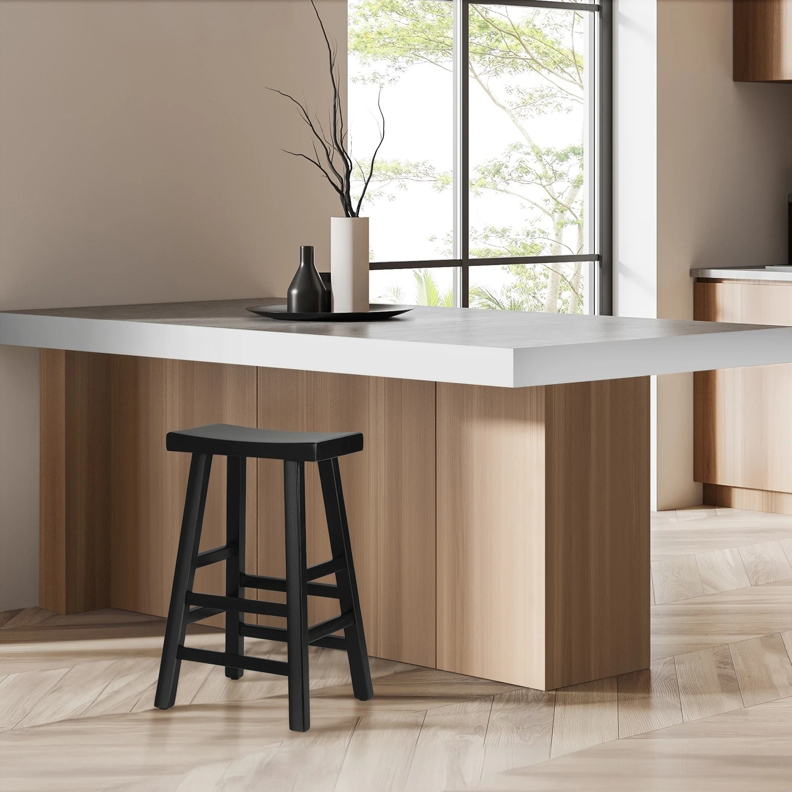 5 Oikiture Bar Stools Kitchen Stool Wooden Counter Chairs Barstools
 - Black, 5 of 10