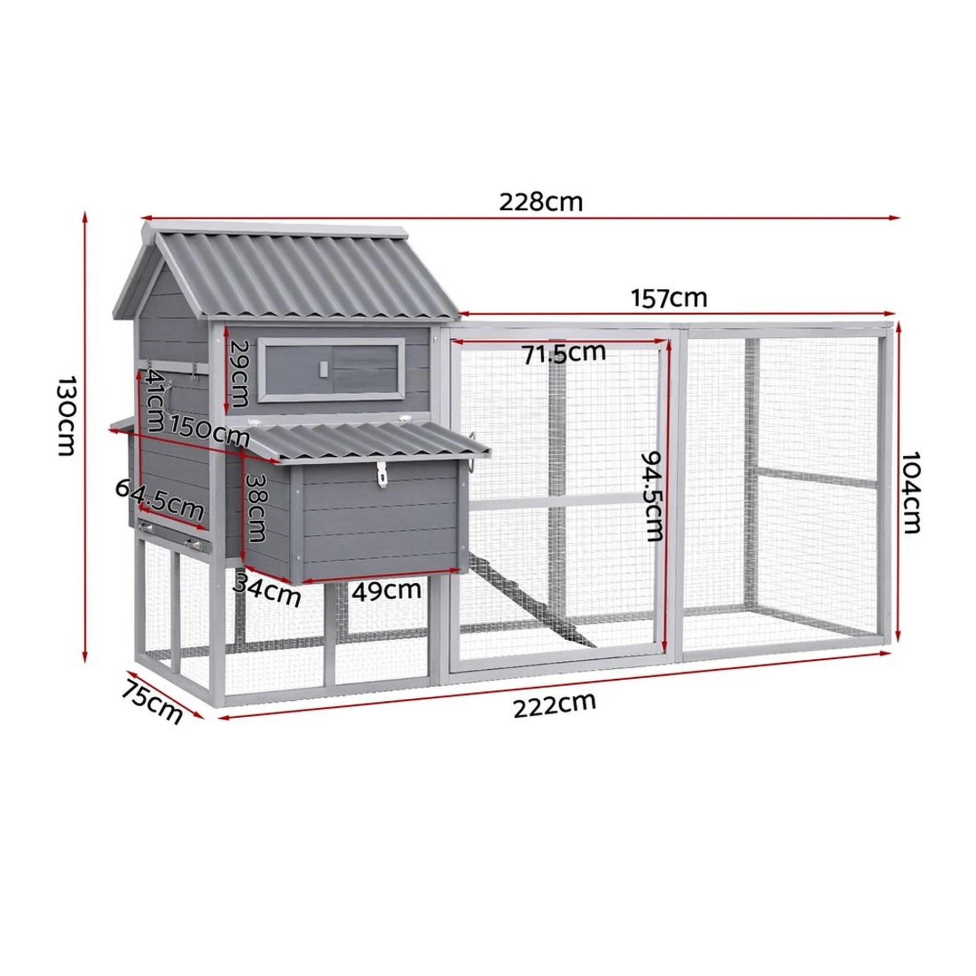 3 i.Pet Chicken Coop Rabbit Hutch Extra Large Wooden Run Bunny Cage Poultry House - Multi, 3 of 8