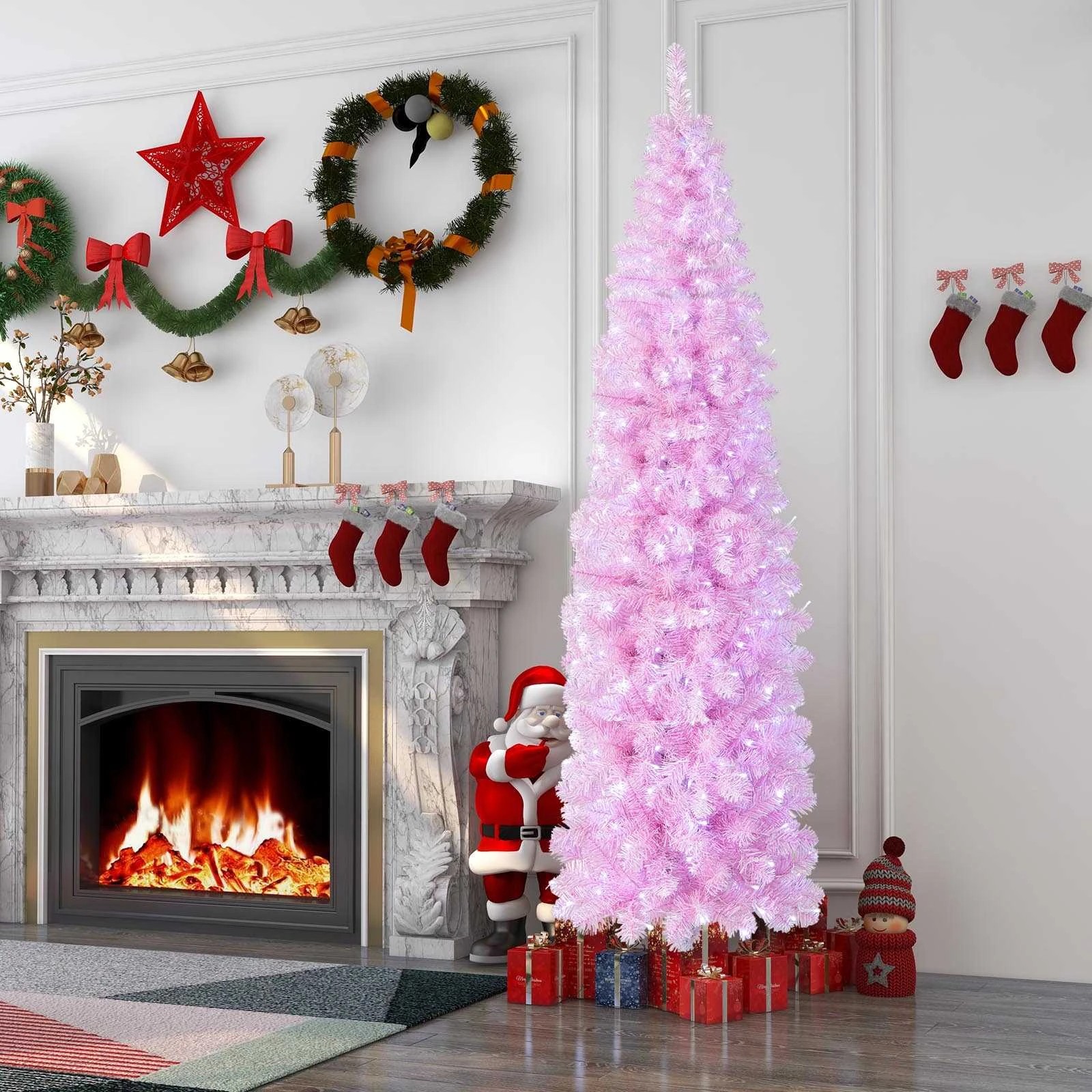 2 Costway Pre-lit Artificial Christmas Tree Hinged Pencil Xmas Tree w/350 LED Lights, 2 of 2