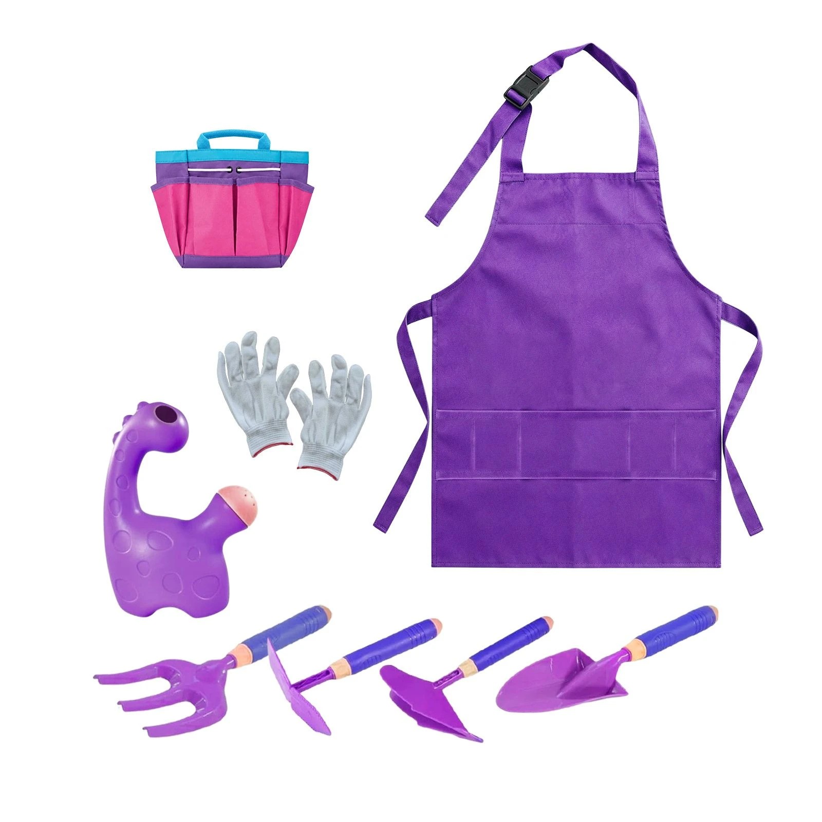 5 Ausway Kids Gardening Tool Toys Play Set Purple with Wheelbarrow, Shovel, Apron, Gloves & Watering Can, 5 of 6