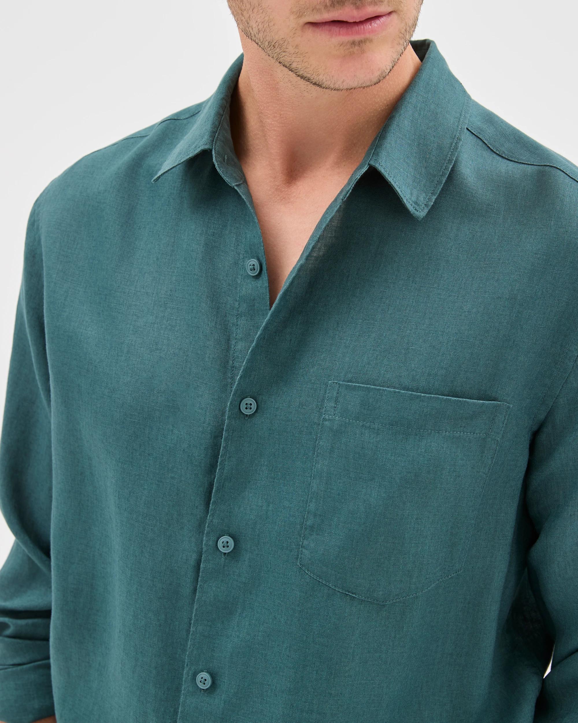 4 Target Man European Linen Long Sleeve Shirt HUNTER GREEN, 4 of 5