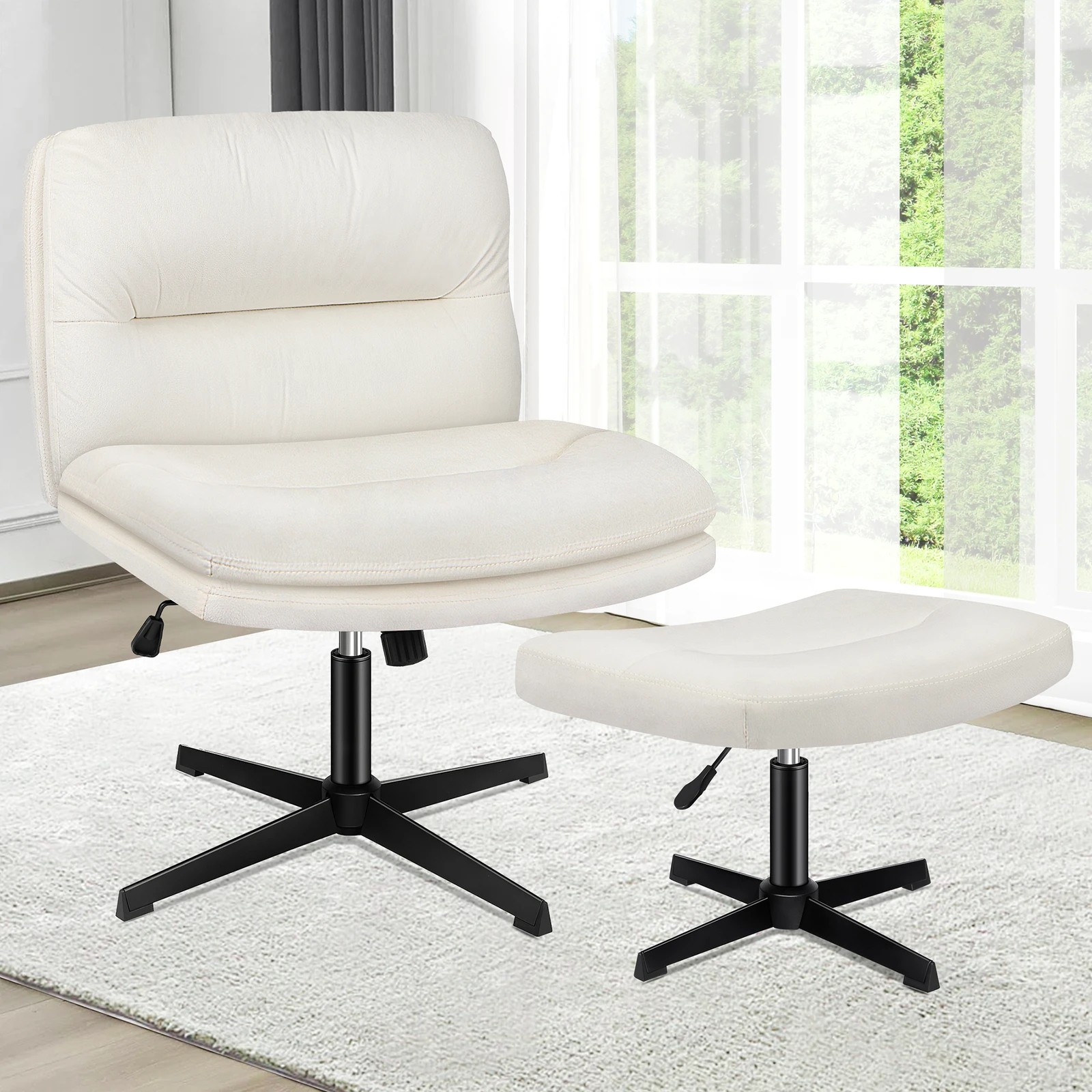 2 Alfordson Office Chair Computer Seat Cross-legged Work Ottoman Velvet - Beige, 2 of 10