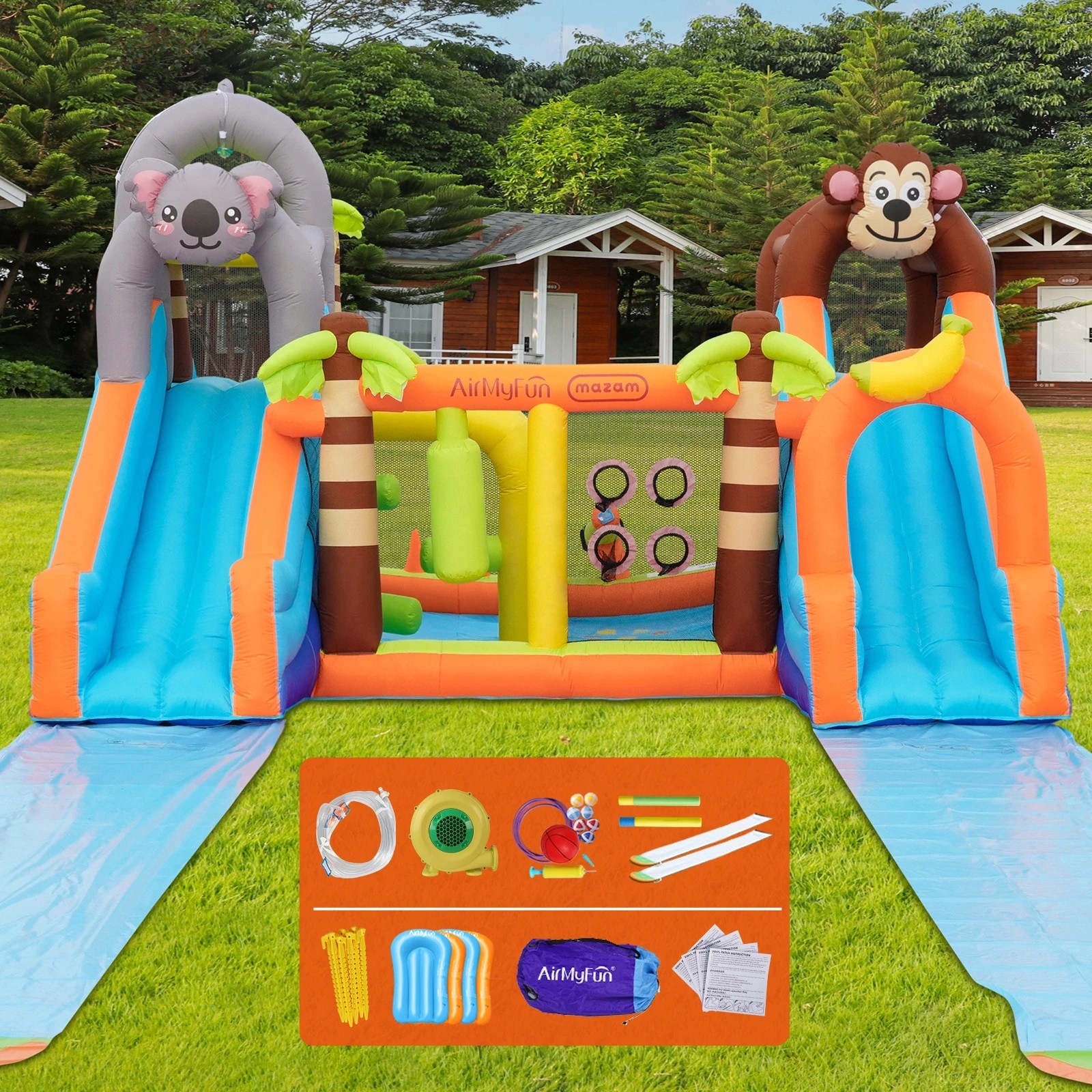 2 Airmyfun Inflatable Castle 12 Play Zones Dual 5m Water Slide Animal Theme
 - Multi, 2 of 10
