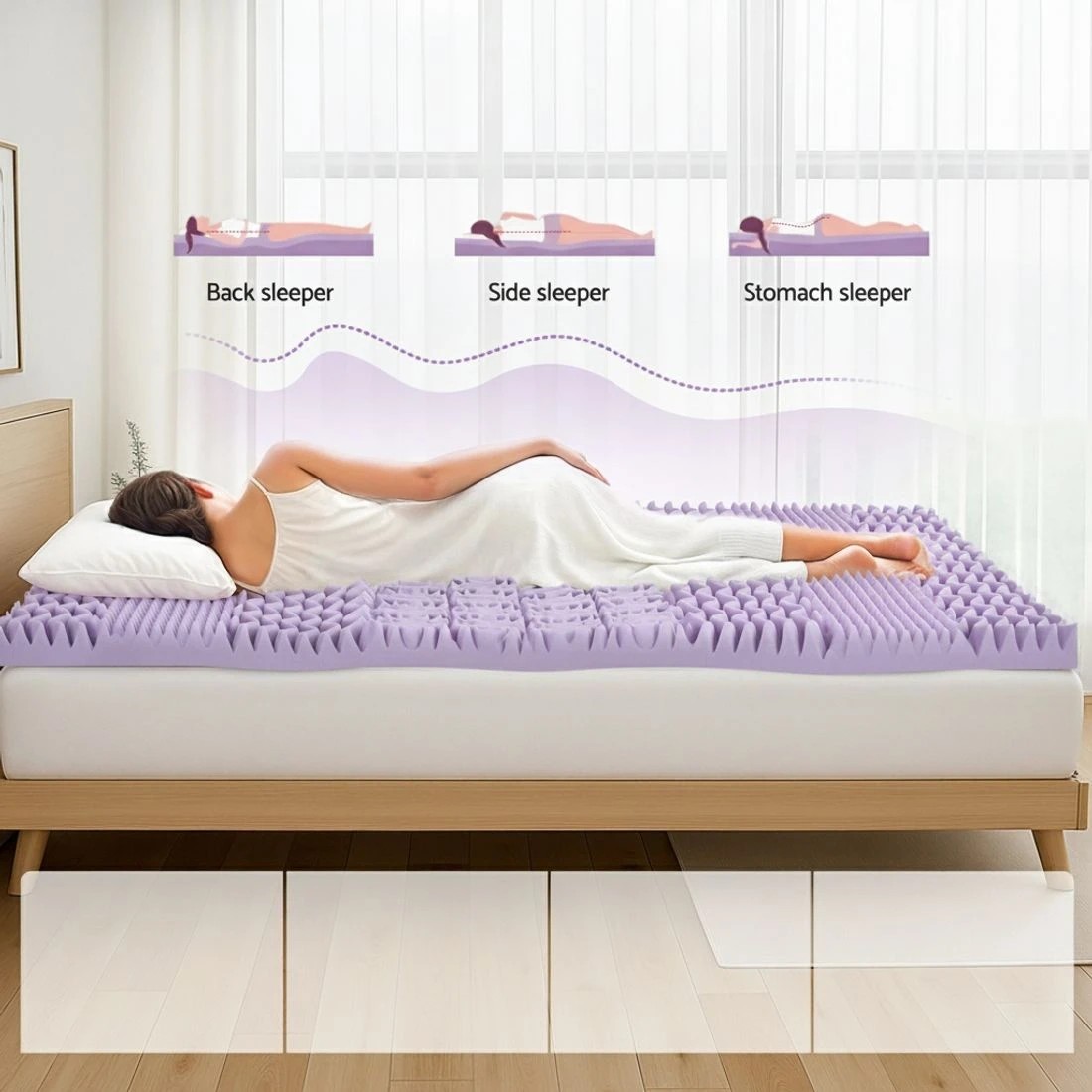 4 Giselle 8cm Memory Foam Mattress Topper Lavender Infused Bamboo Cover 7 Zone Double - Double Bed - Purple, 4 of 9