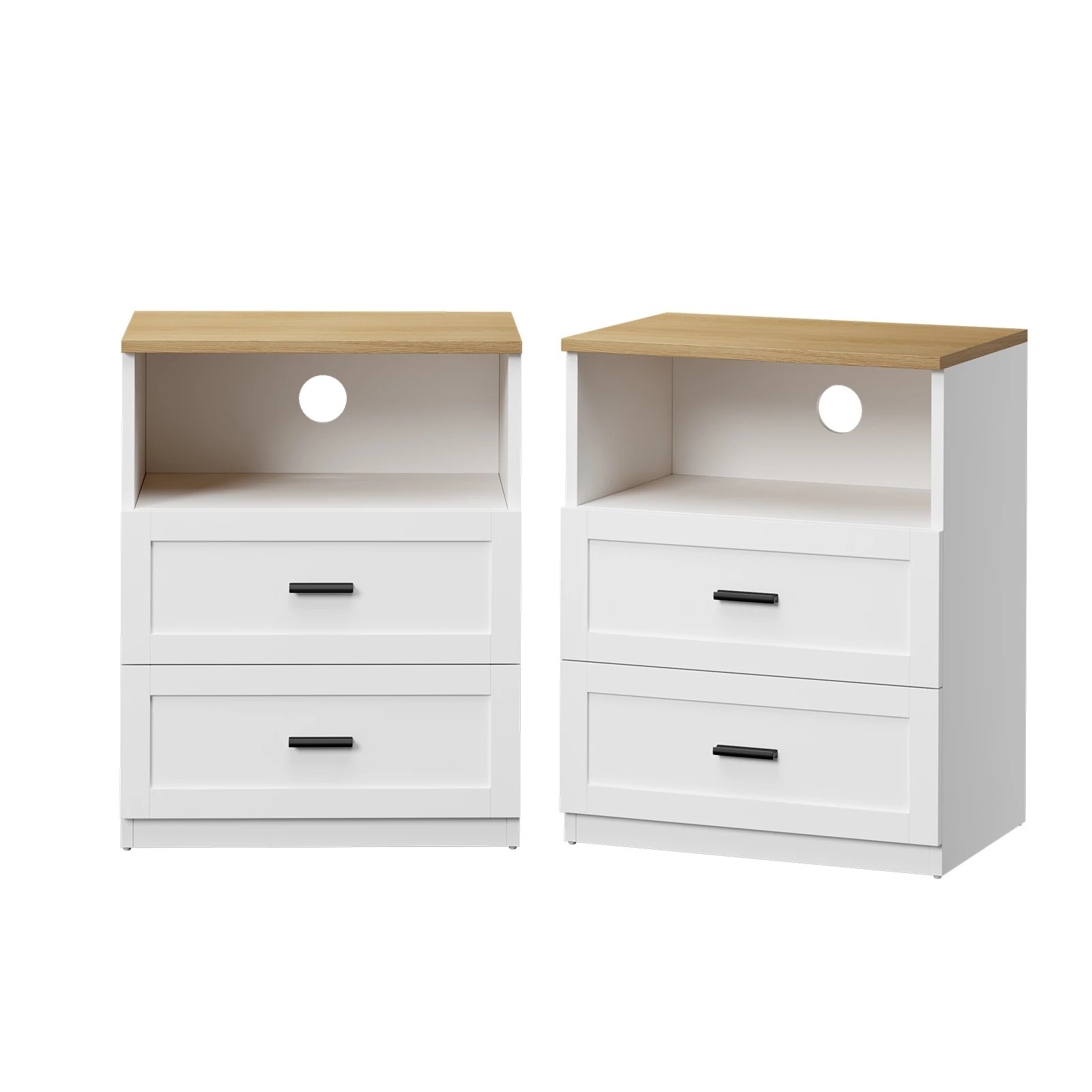 1 Oikiture 2pc Bedside Table 2 Drawers Open Shelf Nightstand Cabinet - White, 1 of 8