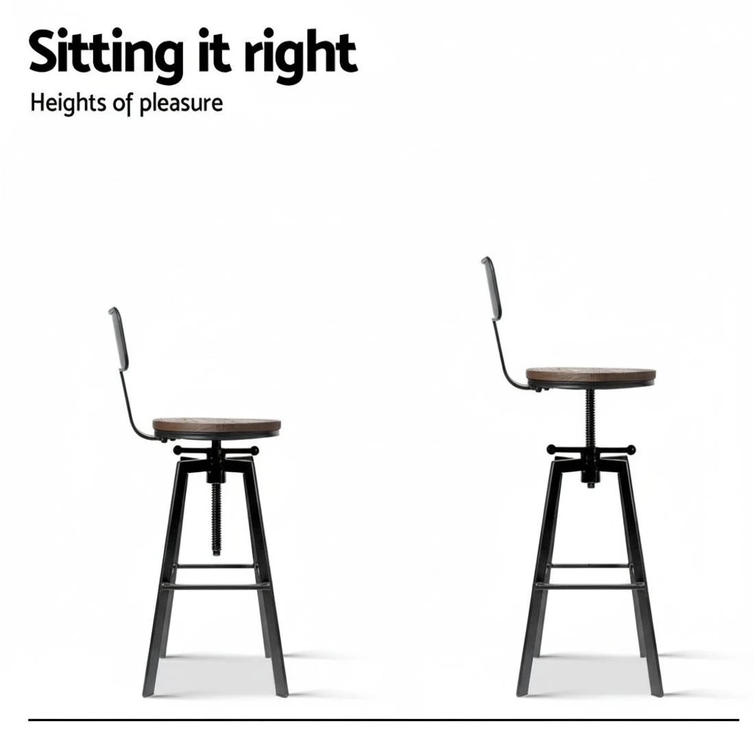 5 Artiss Bar Stools Adjustable Wood Stool w/Backrest - Black, 5 of 7