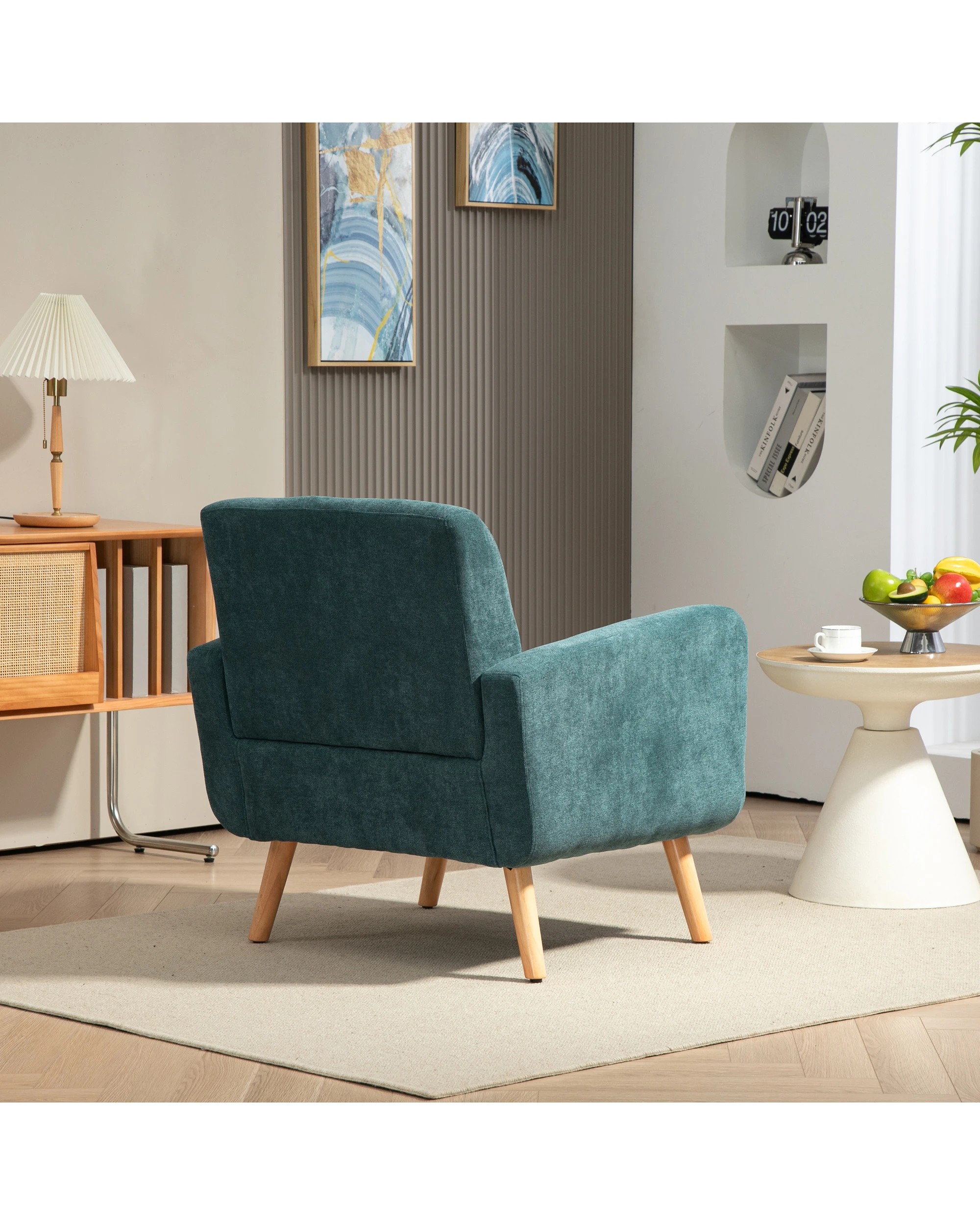 4 IHOMDEC Upholstered Tub Armchair with Rubber Wood Legs - Green - Green, 4 of 10