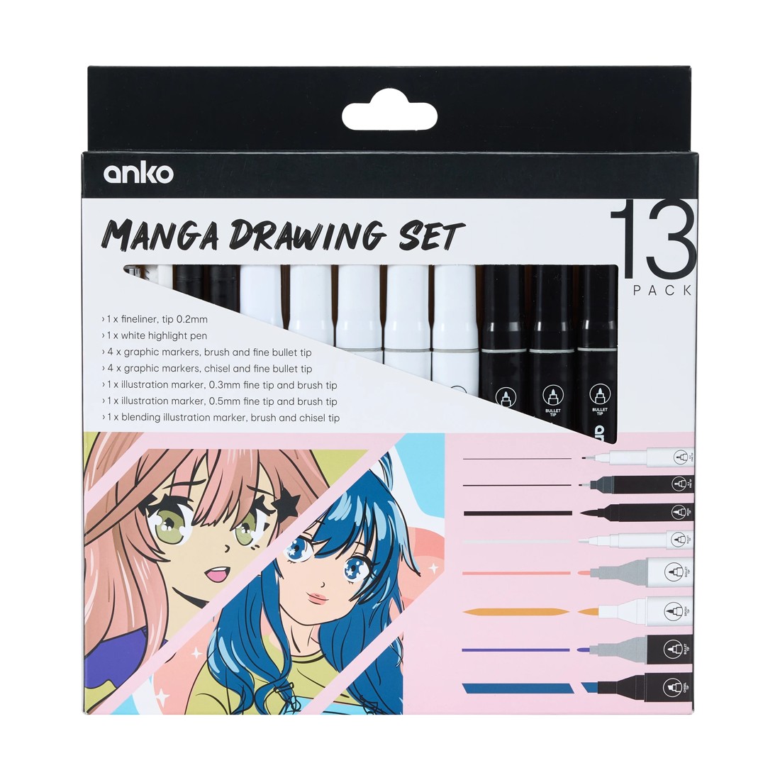 1 13 Pack Manga Drawing Set - Pink, 1 of 7