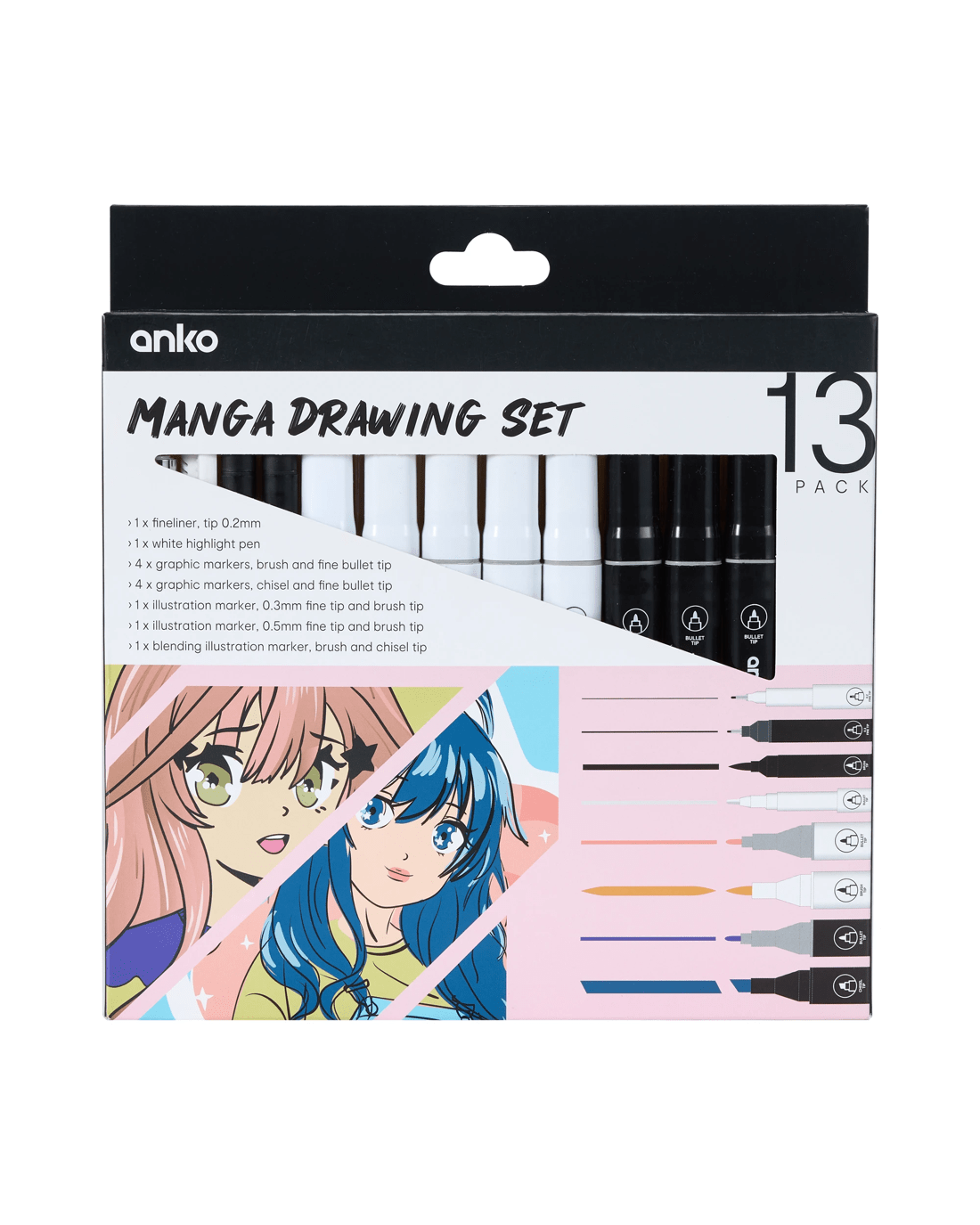 1 13 Pack Manga Drawing Set - Pink, 1 of 7