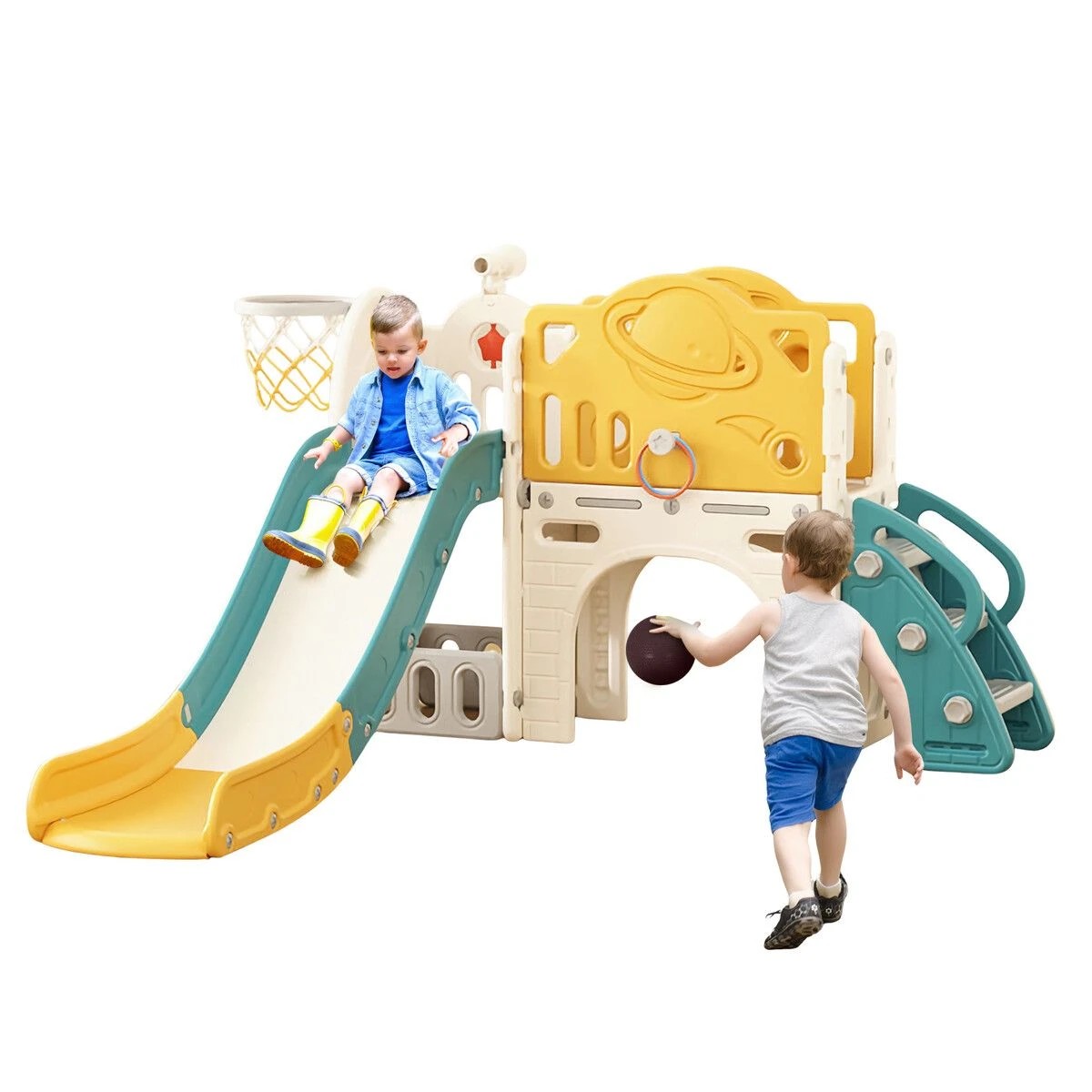 3 Kidbot 7in1 Kids Slide Set Ladder Steps Basketball Hoop Playground, 3 of 3