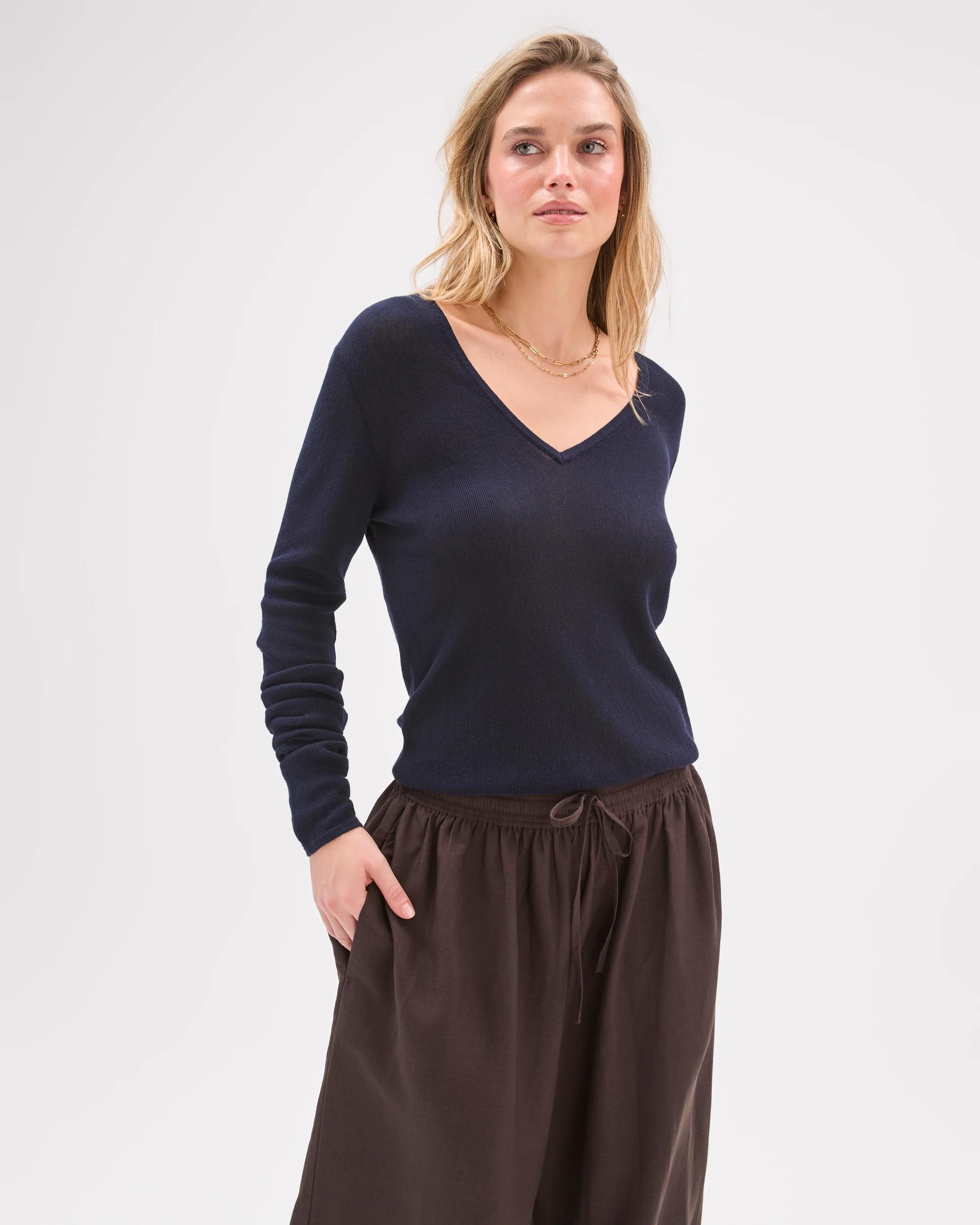 3 Lily Loves Australian Cotton Sheer Long Sleeve Top DEEP NAVY, 3 of 7