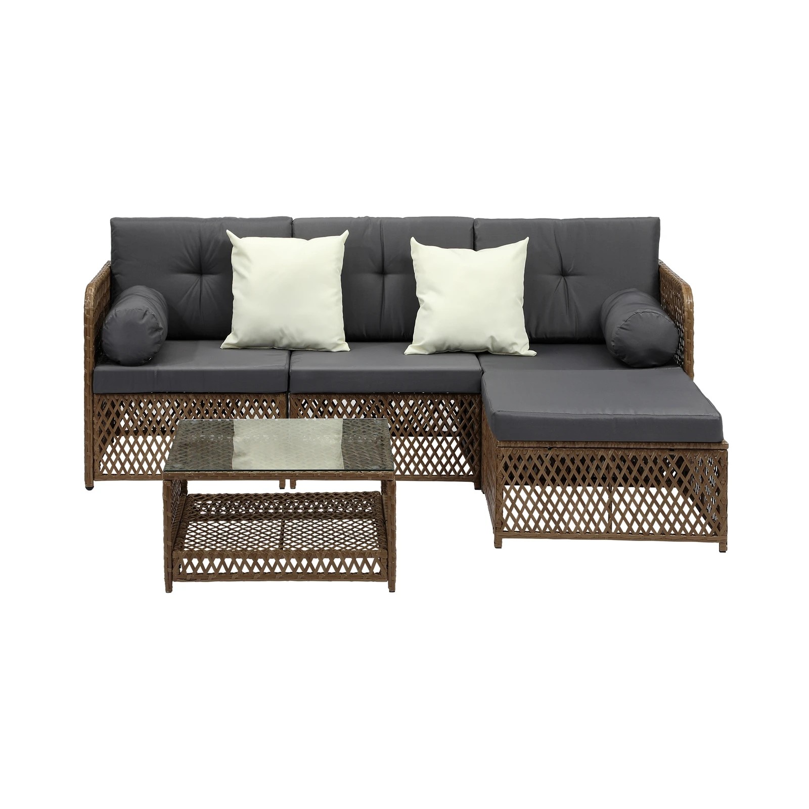 7 Livsip Outdoor Sofa Set 4 Seater Wicker Lounge Setting - Brown, 7 of 8