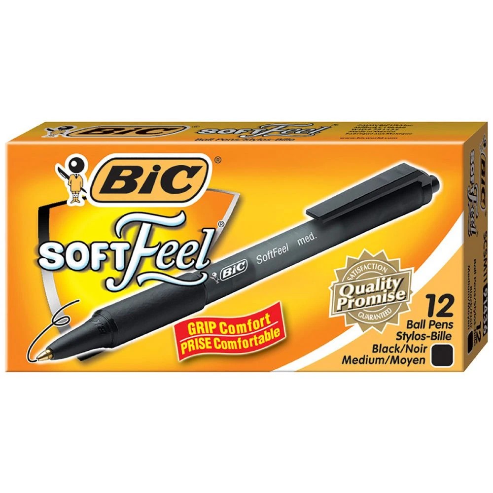 1 BIC SoftFeel Ballpoint Pens Black 12 Pack, 1 of 5