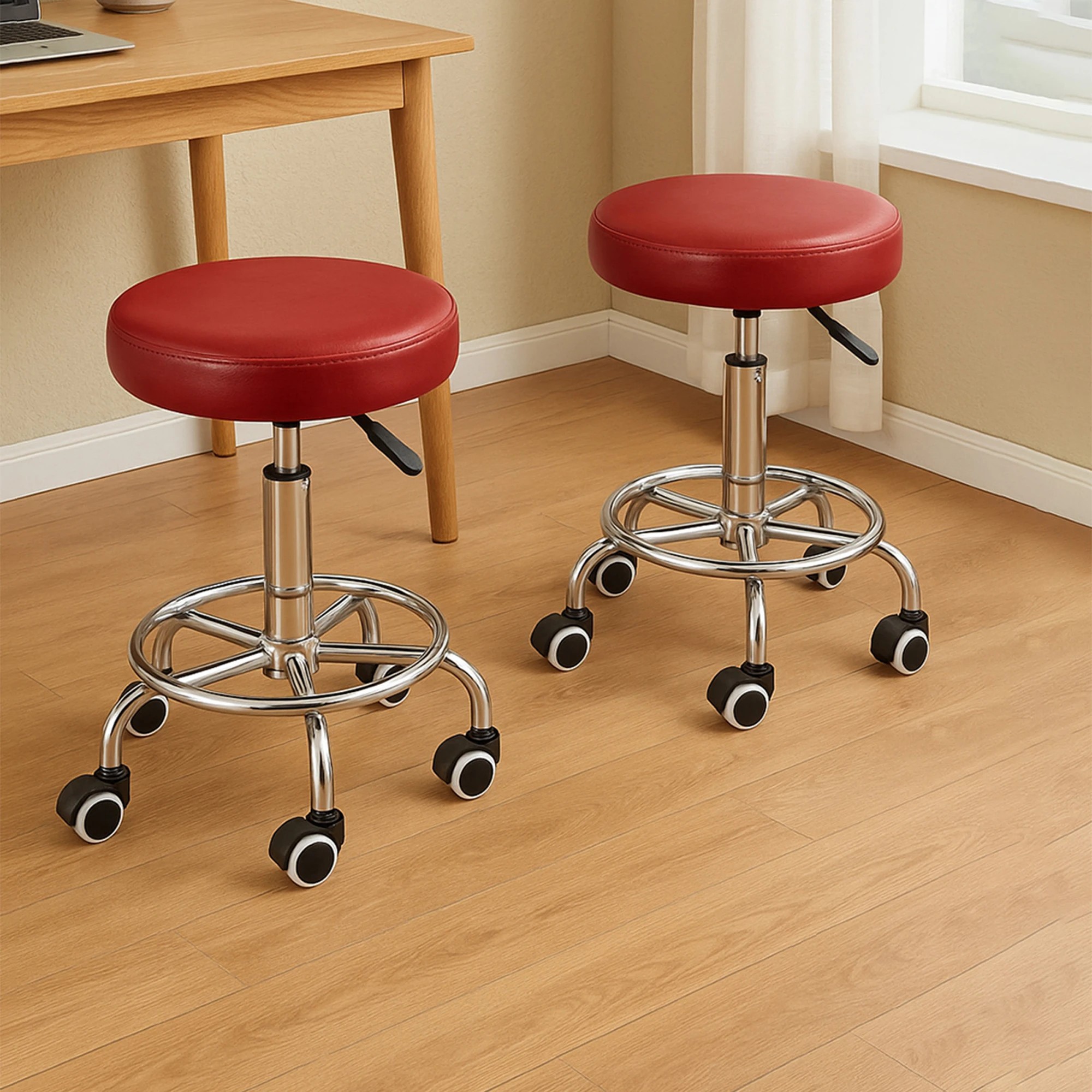 8 Levede 2x Salon Stool Swivel Barber Stools Bar Chair Lift Hairdressing Round Red, 8 of 8