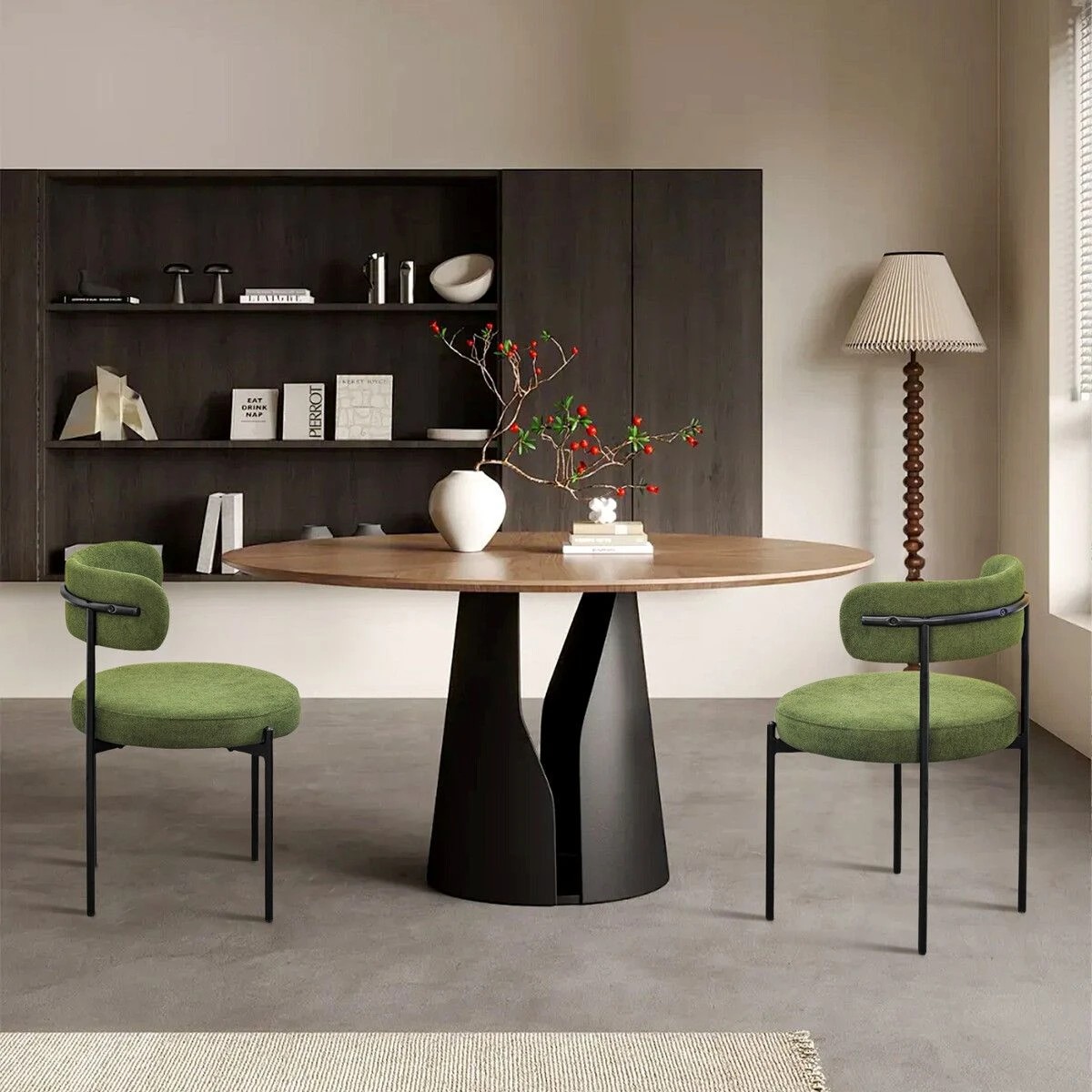 3 Ausway 2Pcs Green Dining Chair Set Round Sherpa Upholstered Boucle Fabric, 3 of 6