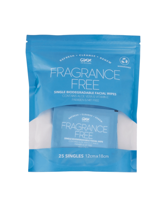 OXX Skincare 25 Piece Fragrance Free Single Facial Wipes - Aloe Vera and Vitamin E