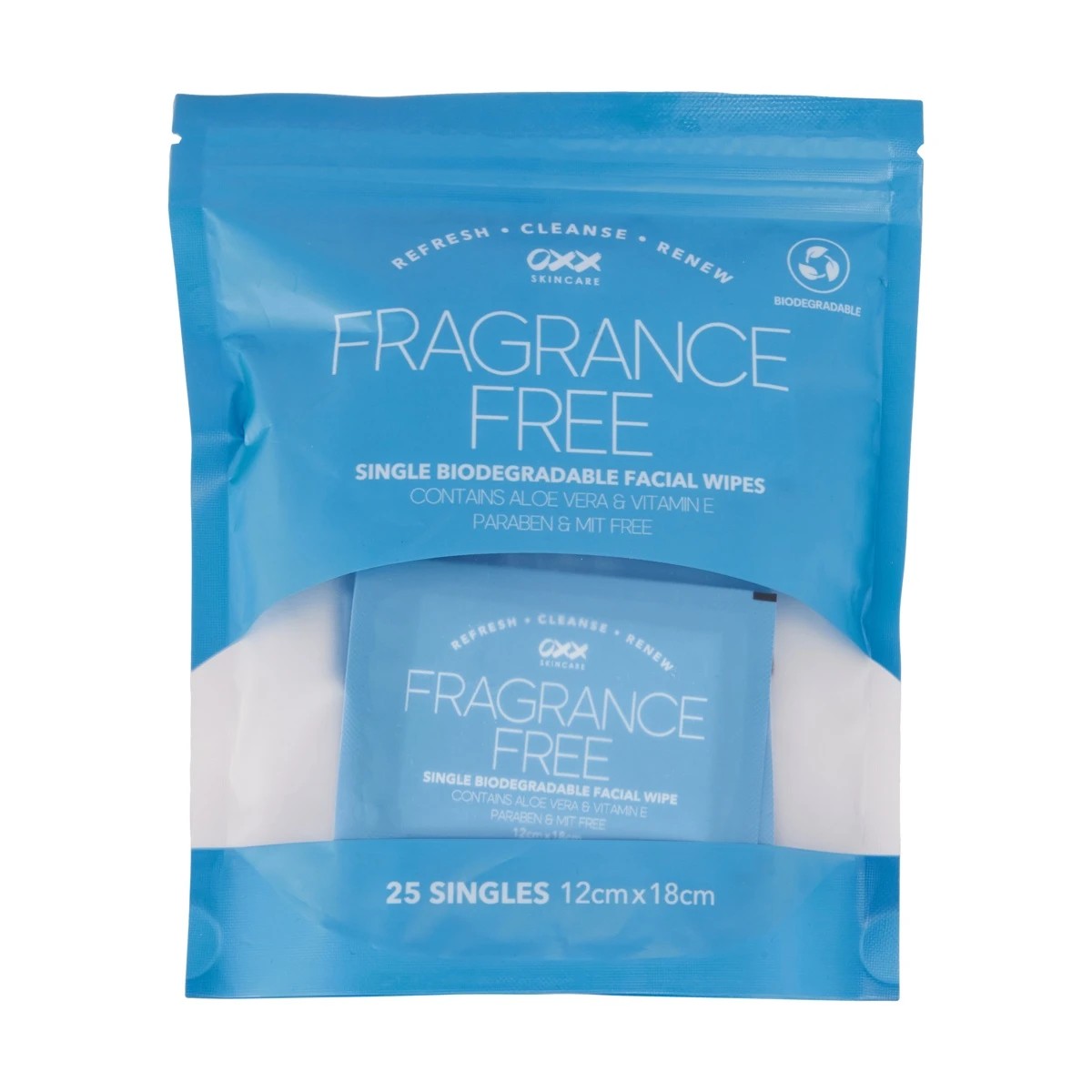 1 OXX Skincare 25 Piece Fragrance Free Single Facial Wipes - Aloe Vera and Vitamin E, 1 of 8