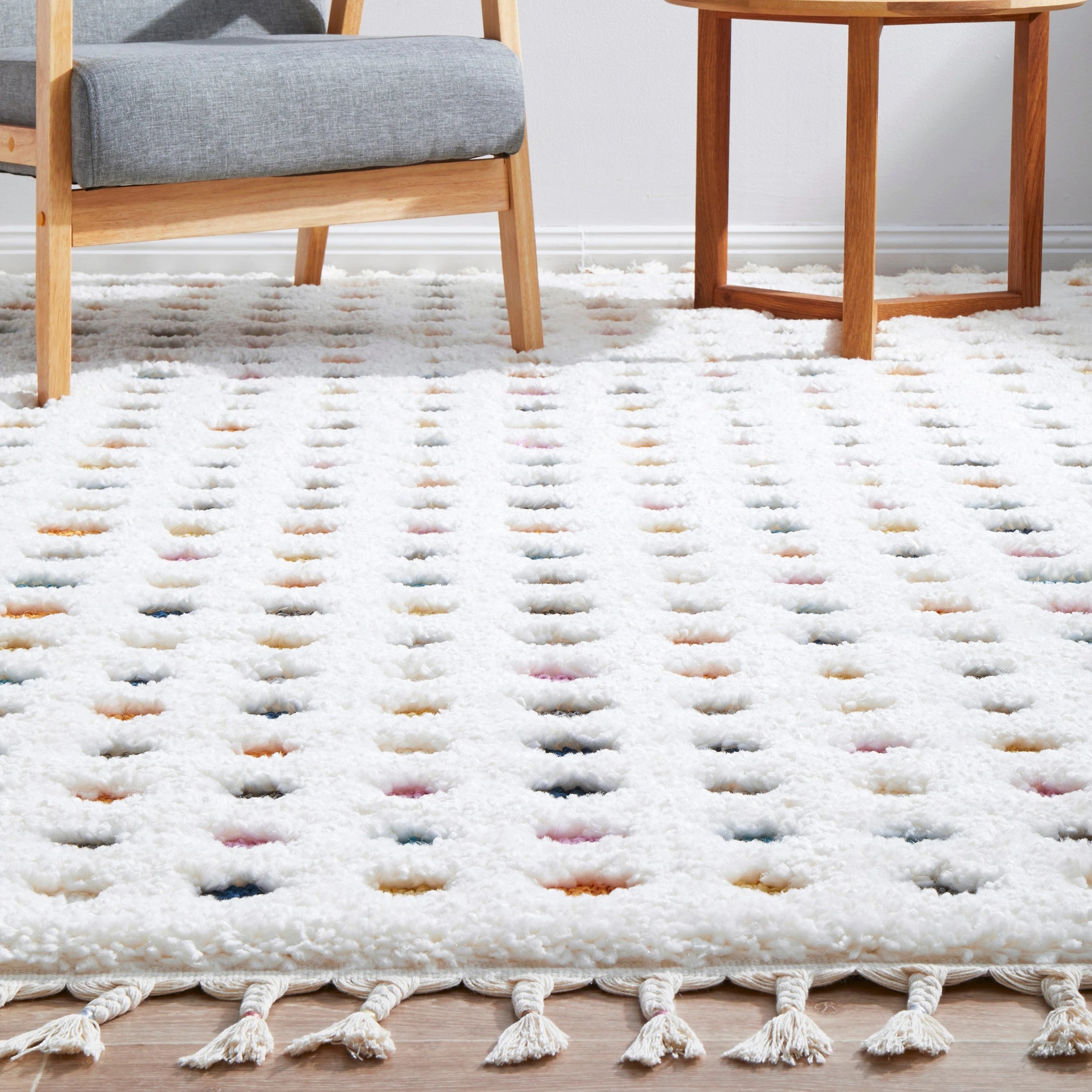 4 Common Ground Rugs Remy Polka 230x160cm - Medium Shag Rug - White, 4 of 9