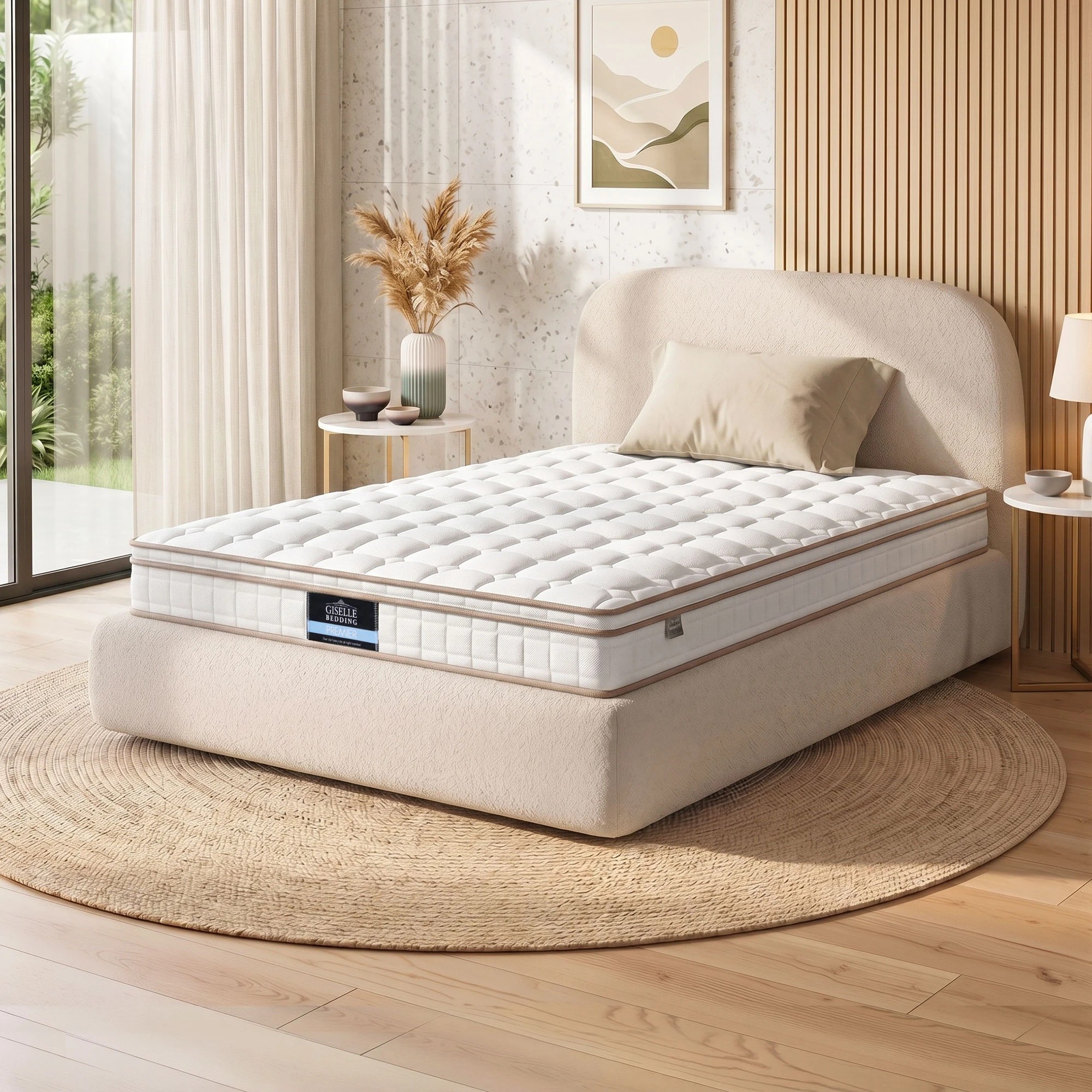 1 Giselle Bedding 20cm Firm Mattress Pocket Spring for Bedroom or Guest Room - King Single Bed - White, 1 of 10