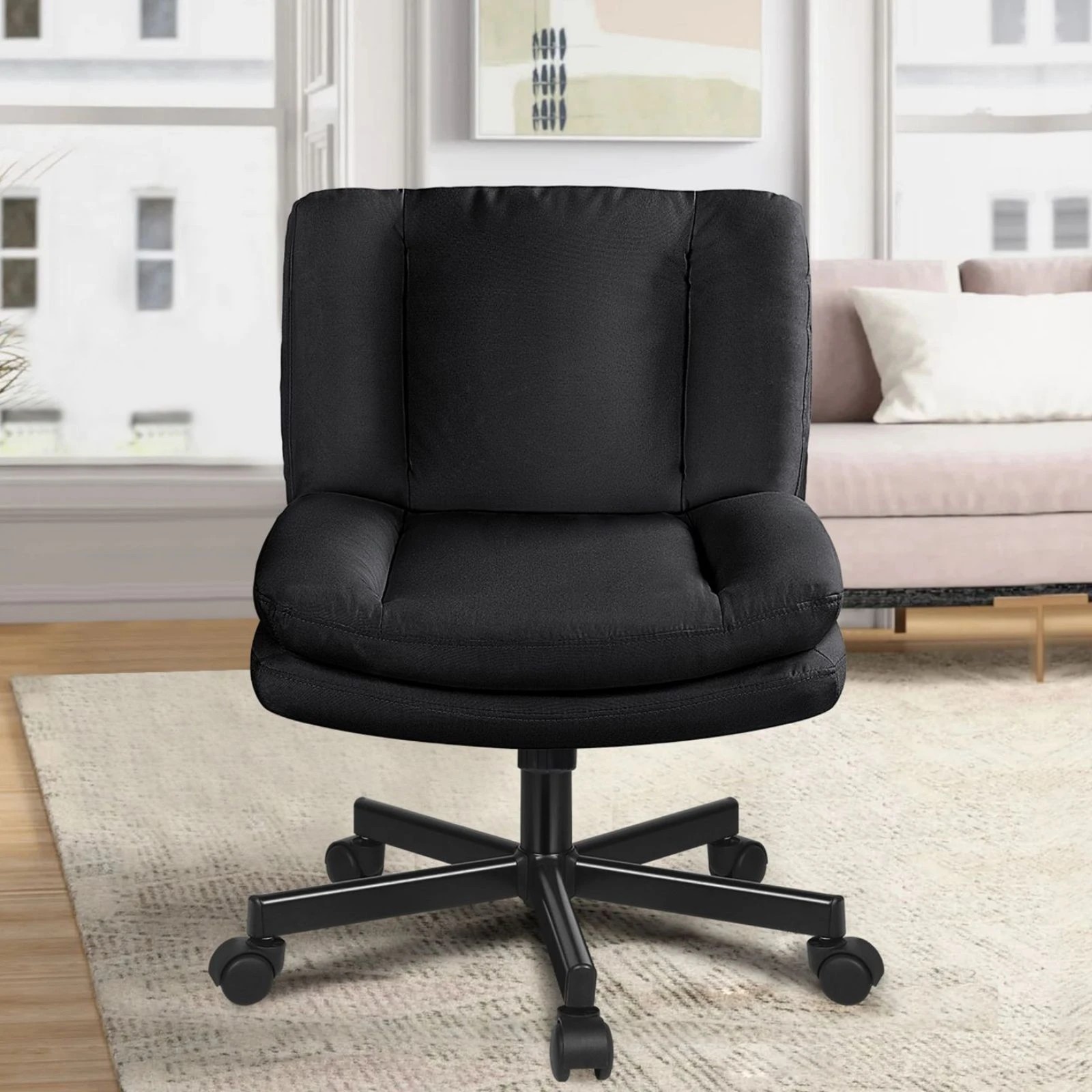 5 Alfordson Armless Office Desk Chair Mid Back Wide Seat w/ Wheels Fabric - Black, 5 of 10