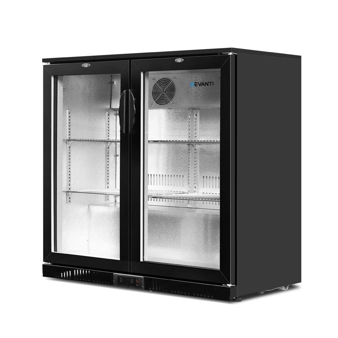 1 Devanti 198L Bar Fridge Dual Glass Door with Light Beverage Adjustable Shelves Quiet Lockable - Black, 1 of 7