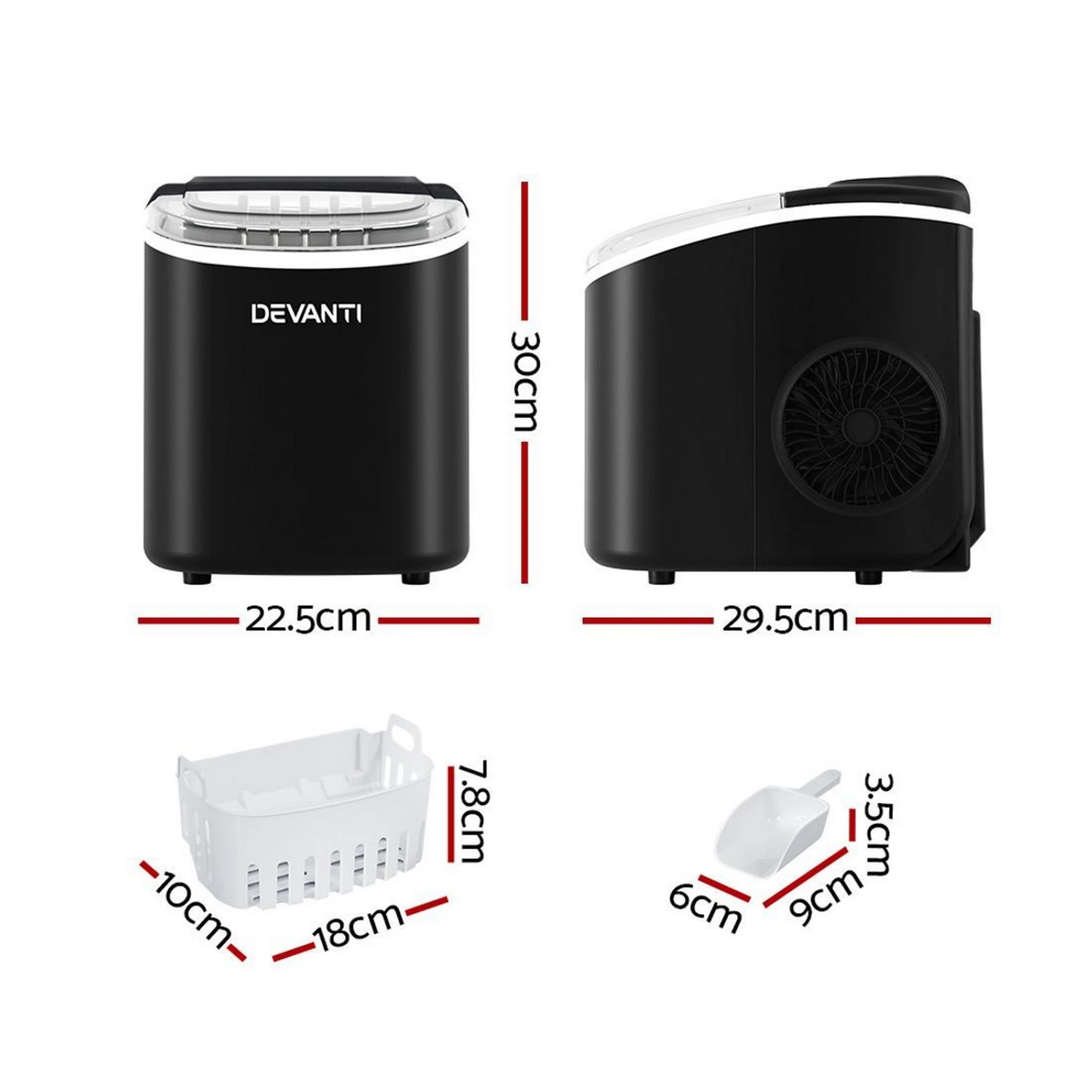 2 Devanti 12kg Ice Maker Machine w/Self Cleaning - Black, 2 of 7