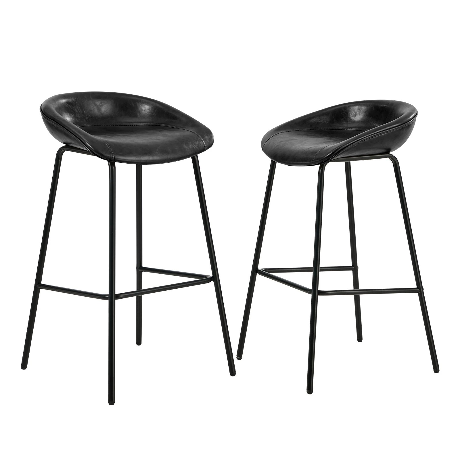1 Oikiture 2x Bar Stools Barstool PU Leather - Black, 1 of 9
