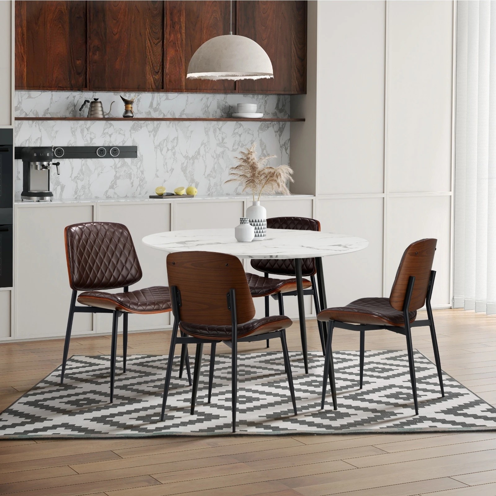 6 Oikiture 110cm Round Dining Table With 4pcs Pu Dining Chairs
 - Multi, 6 of 9